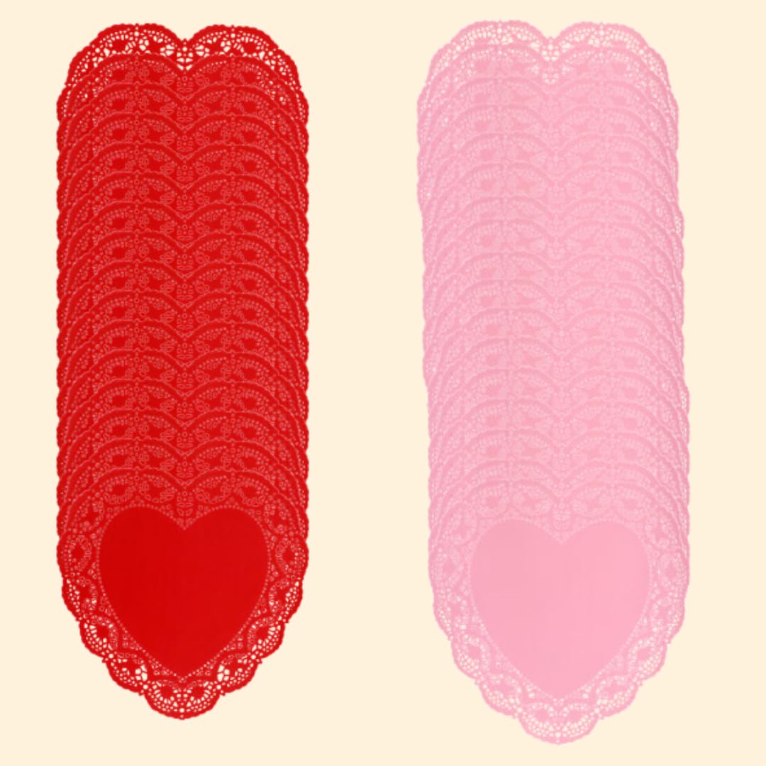 (2) Pack Bundle Pink Red Heart Shaped Valentine's Day 10 Inch Paper Doilies Romantic Decor Parties Events Crafts Gifts Celebrations Office School Kitchen