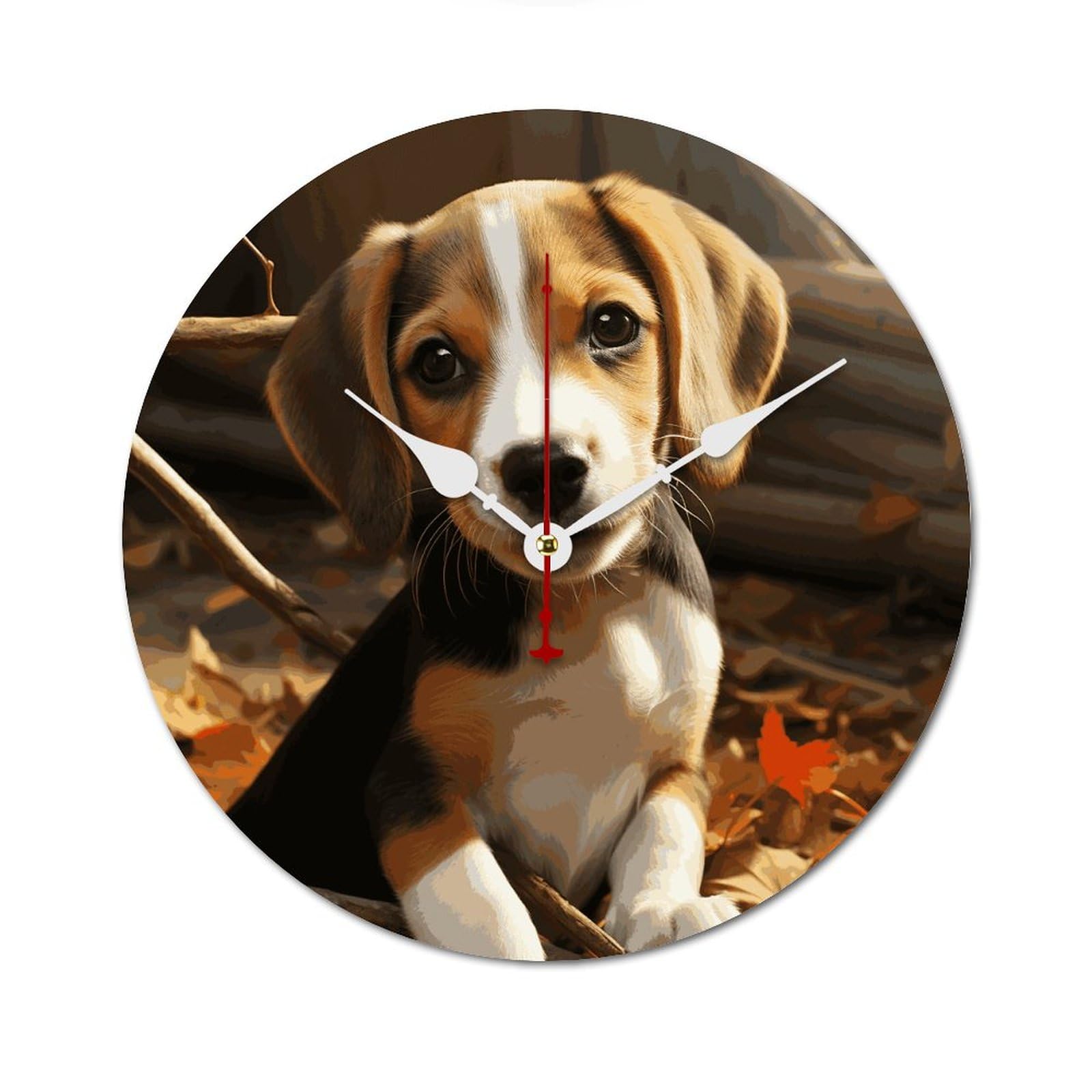 Horloge murale beagle bois silencieuse moderne ronde sans tic-tac