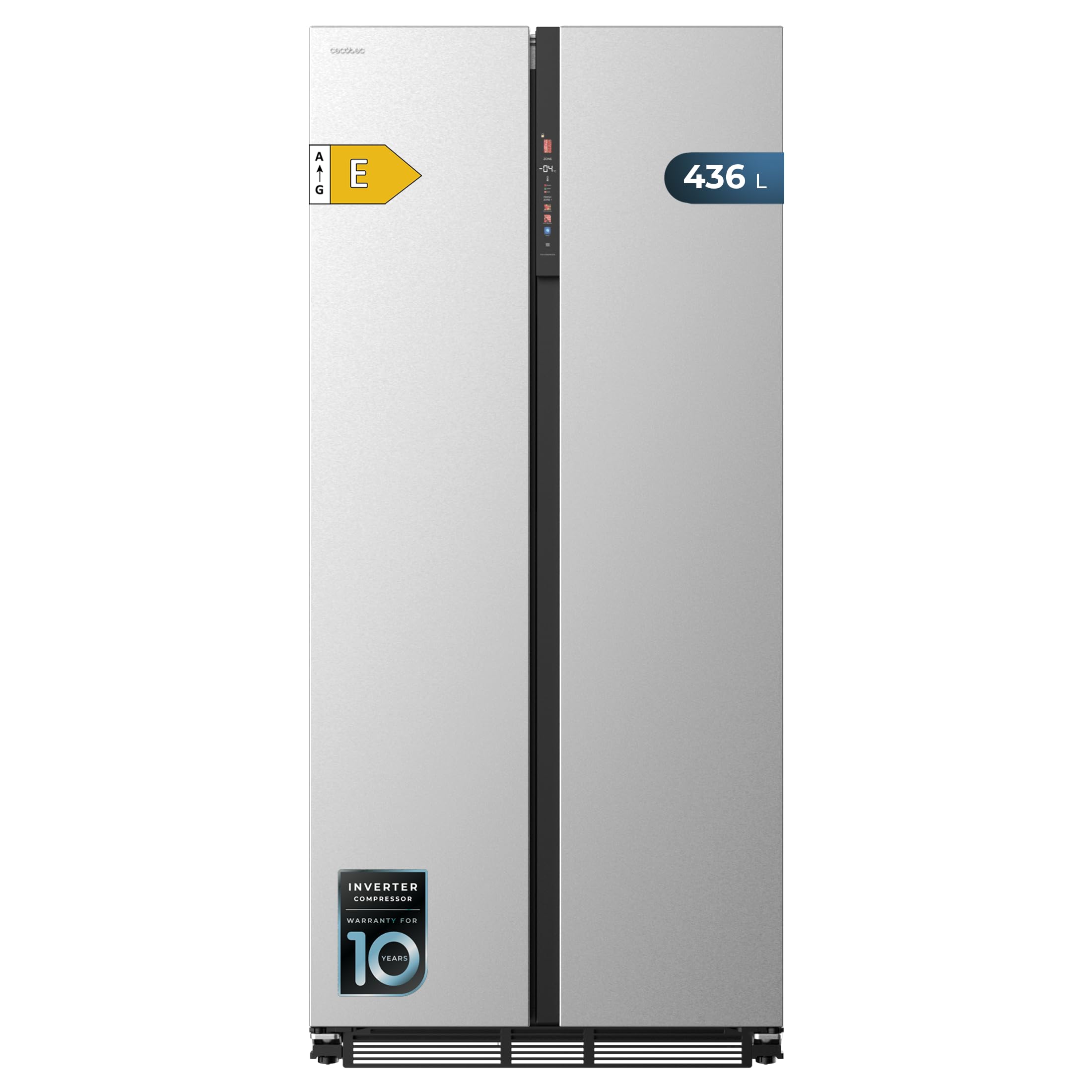 Cecotec Réfrigérateur américain Bolero CoolMarket SBS 436 SBI Inox E. Réfrigérateur américain inox, 436L, Total No Frost, Inverter Plus, MultiAirFlow, refroidissement rapide, congélation rapide.
