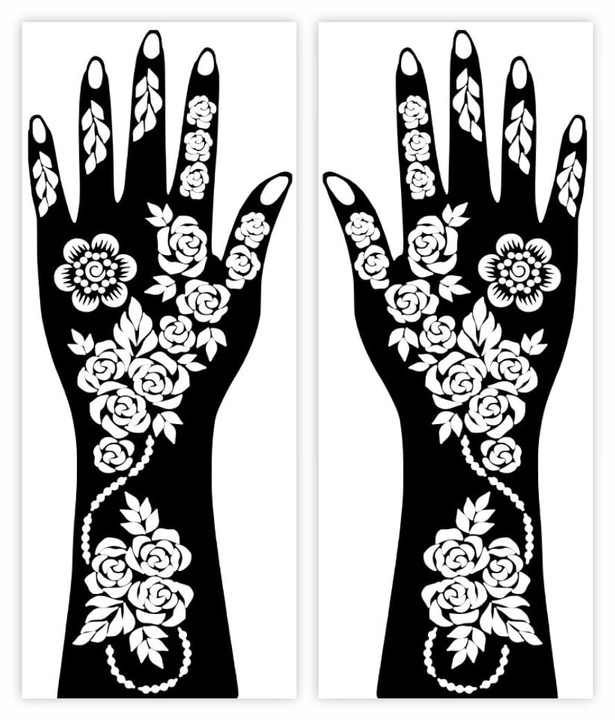 Temporary Tattoowala Beautiful Mehndi Stencil Sticker for Beginners One Set for Both Hand-picture-14