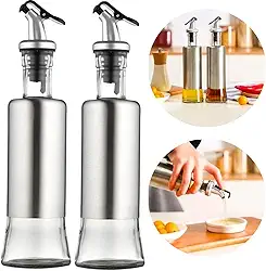 Kit 2 Galheteiro Porta Azeite Azeiteiro 300 Ml de Vidro Aço Inox Com Bico Dosador para Servir