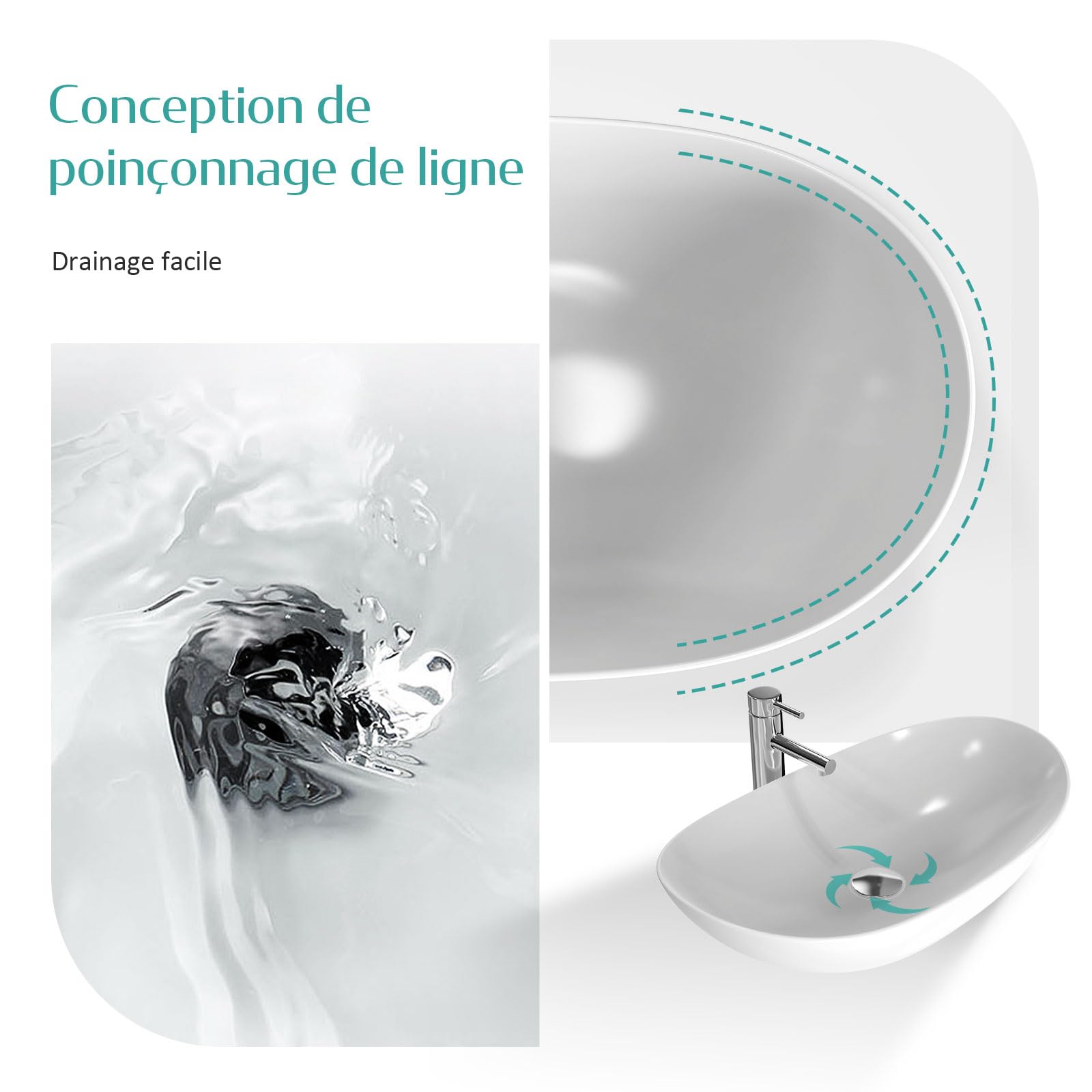 EMKE Lavabo da Appoggio Ovale 35×27×11cm, Vasca in Ceramica per Bagno e WC Ospiti, Mini Lavabo Piccola, Bianco