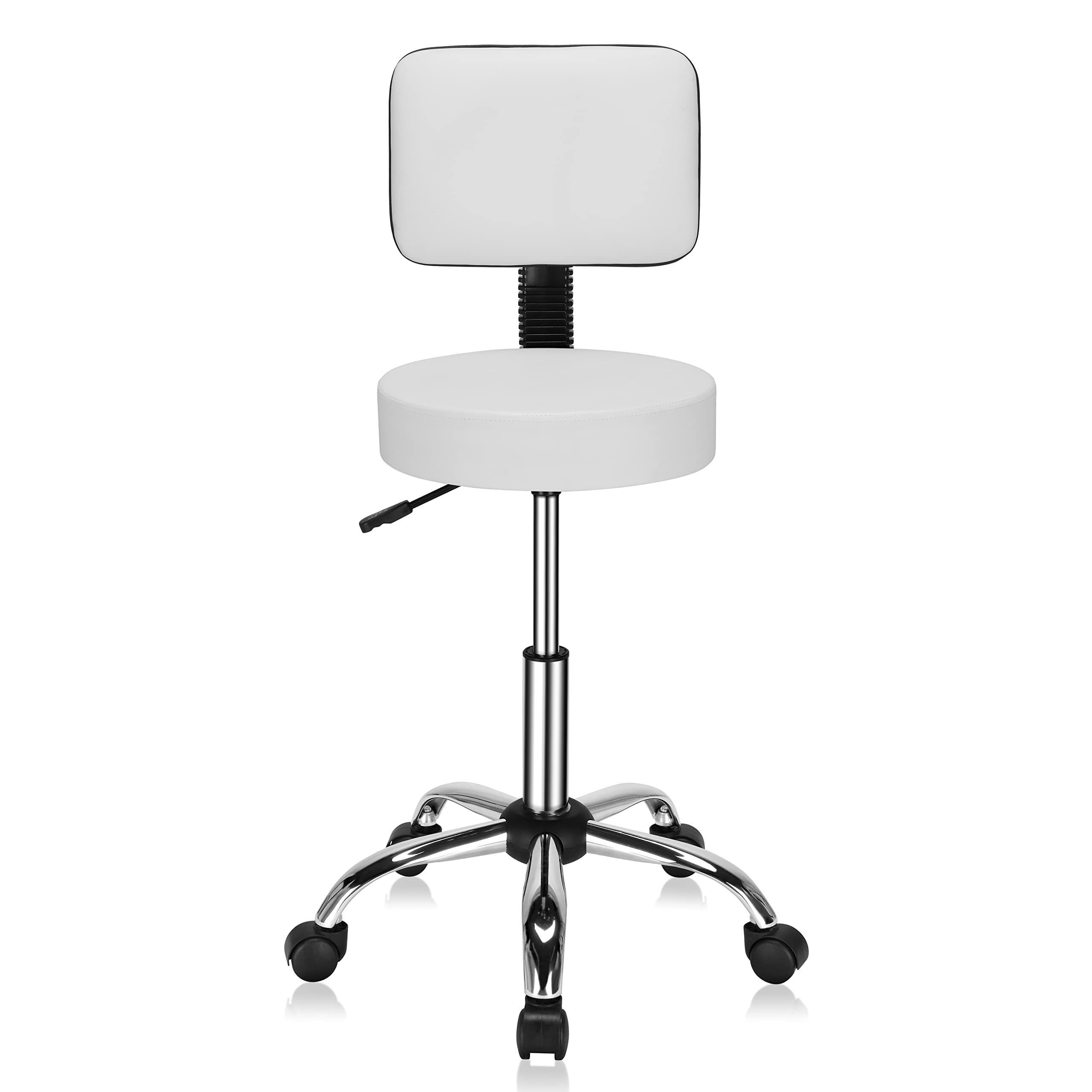 Bonnlo Hydraulic Gas Lift Rolling Adjustable Salon Chair Stool with Backrest, 360-Degree Rolling Wheels for Therapist Home Office Spa Beauty Tattoo Massage Drafting Medical, White