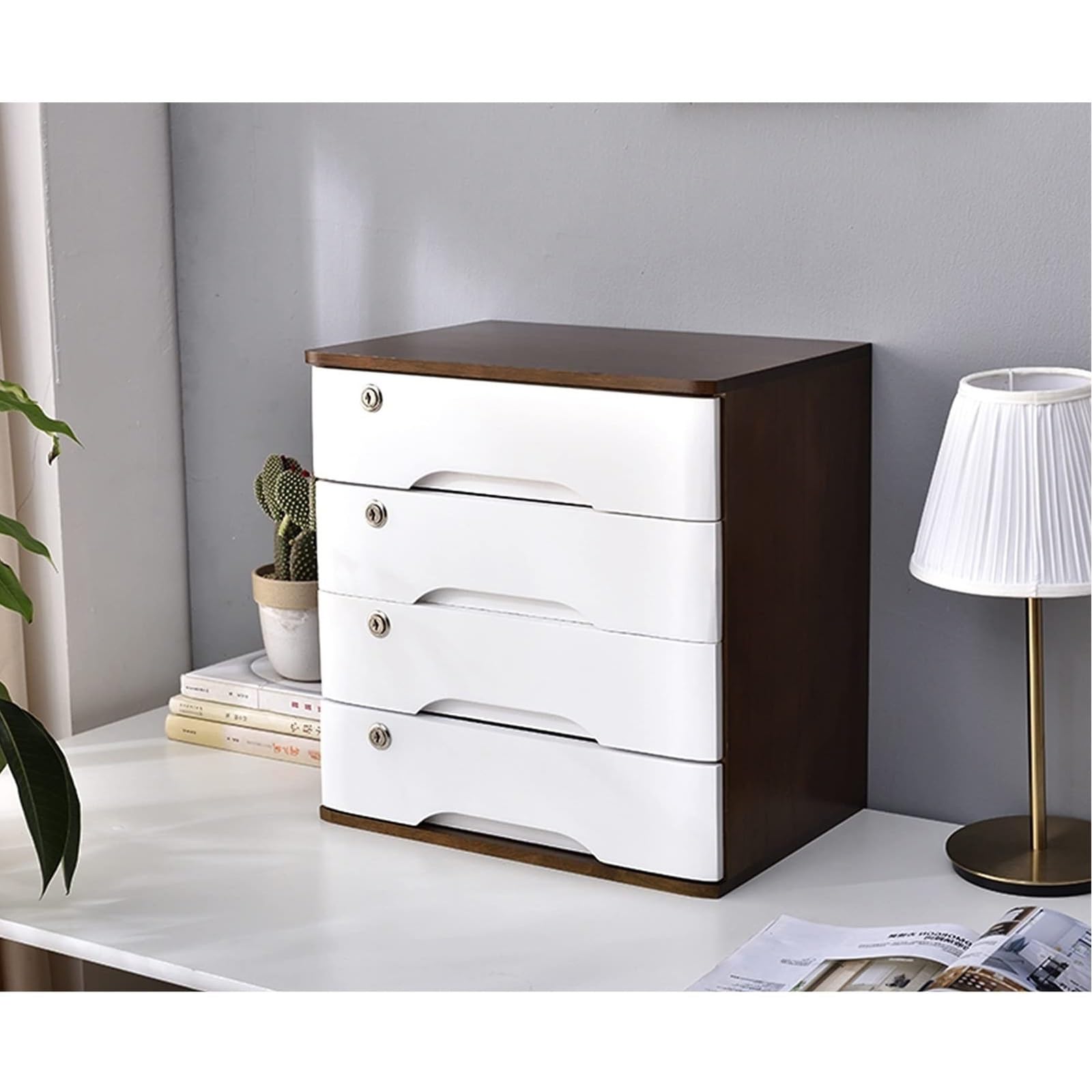 ASerZenith Solid Wood 4 Tier Desktop File Cabinet With Lockable Drawers For Office Supplies And A4 Receipts Nization,E
