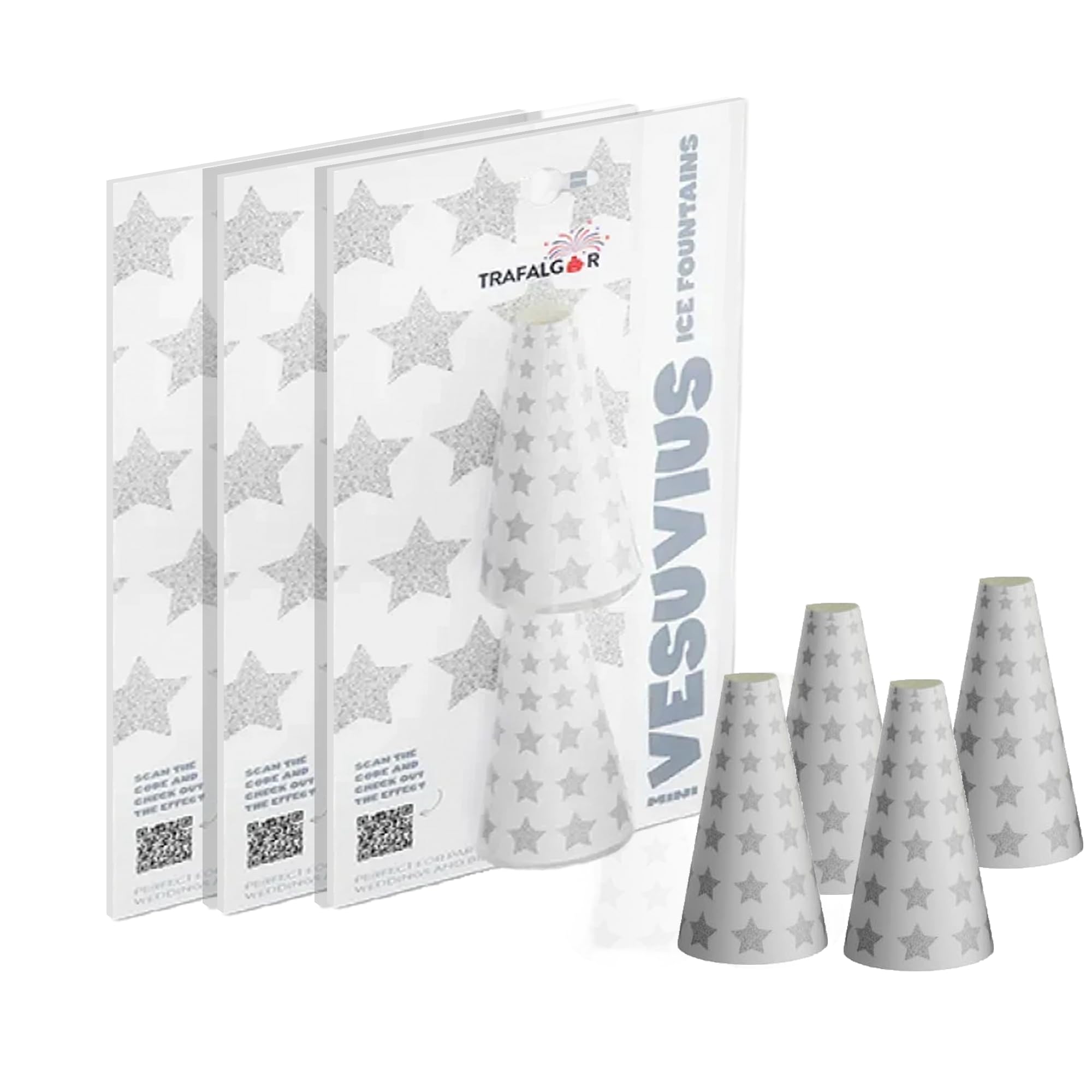 Exclusive Online-Mini Vesuvius Ice Fountains –Silver Star Sparklers for Parties, Weddings, Birthdays, Bonfire Night, Halloween, Christmas & New Year – Pack of 2 Cone Shape Ice Fountain Candles (3)