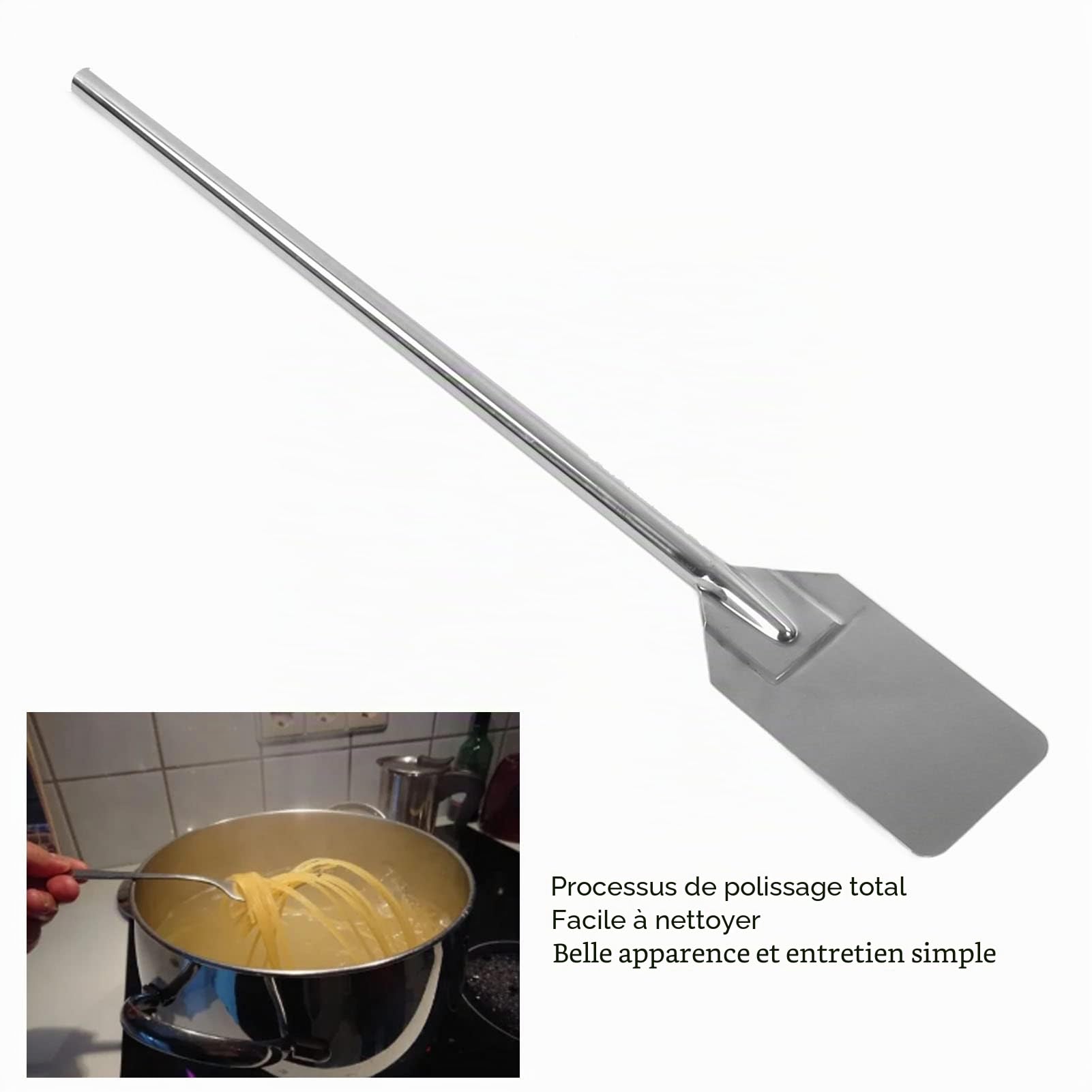 Spatule Wok en Acier Inoxydable, Outils de Cuisson à Manche Extra Long Tout en Métal, Spatule de Mélange de Cuisine Ultra Longue, Spatule de Cuisson Durable à Long Manche (92CM)