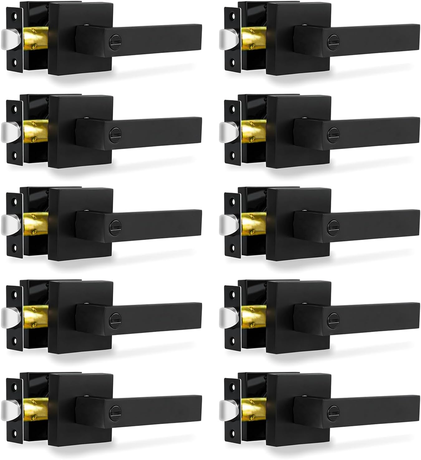 Privacy Door Levers, 10 Pack Matte Black Door Handles Heavy Duty Bed and Bath Door Locks Interior Keyless Locksets, Reversible for Left Right Handed Doors