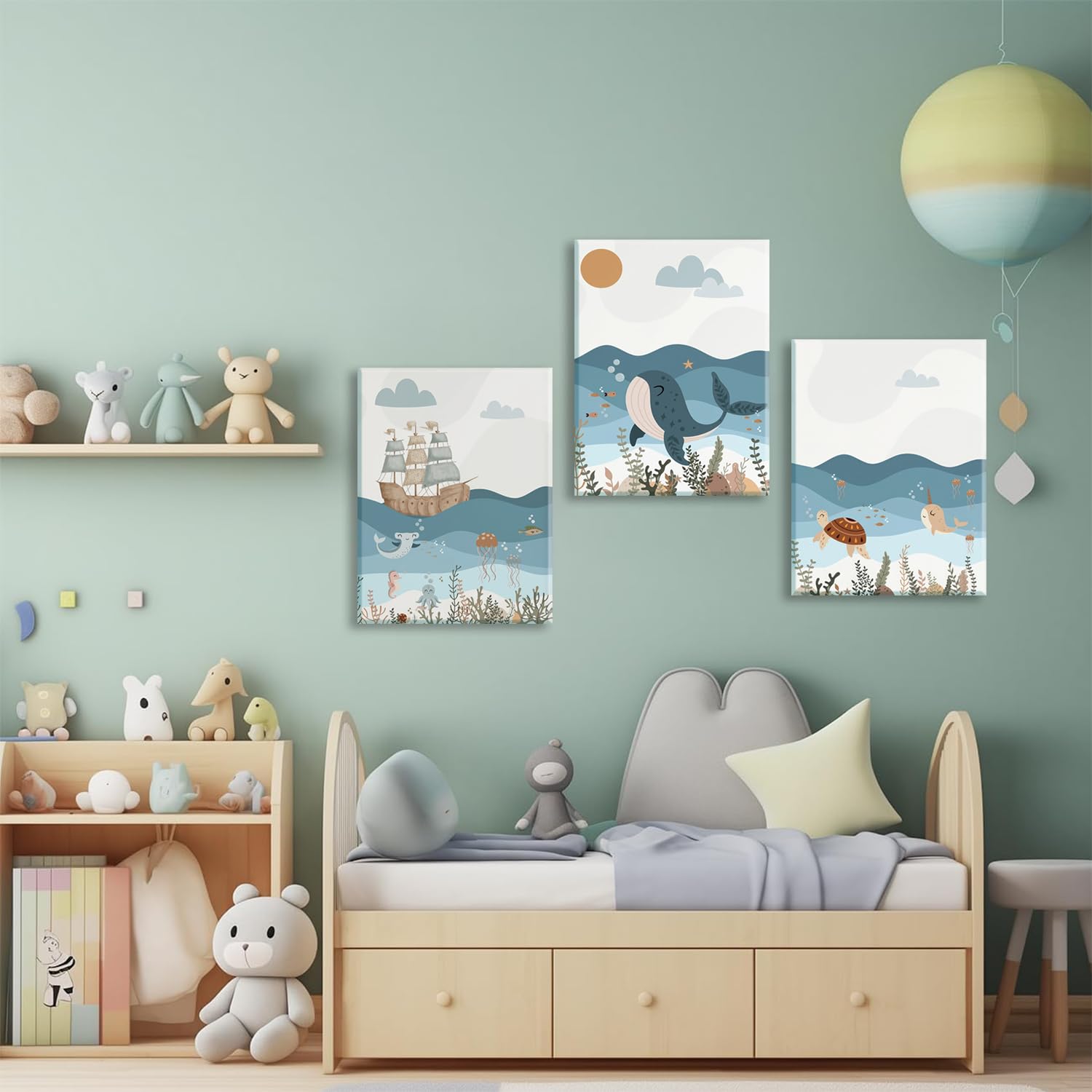 Whale Nursery Wall Art - Framed Ocean Animal Canvas Print For Baby Room Decor, 24x36 Inches