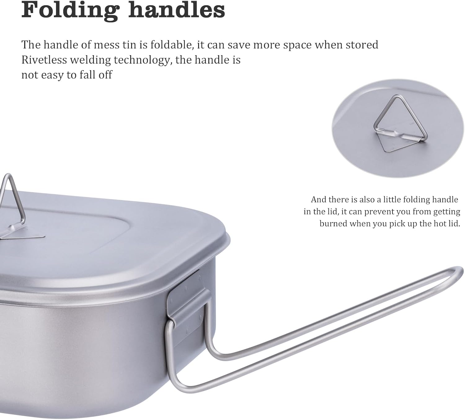 iBasingo 1000ml Titanium Military Mess Tin Outdoor Camping Cookware with Lid & Folding Handle Lightweight Frying Pan Single Layer Square Lunch Box Portable Hiking Backpacking Cooking Kit Ti2084C