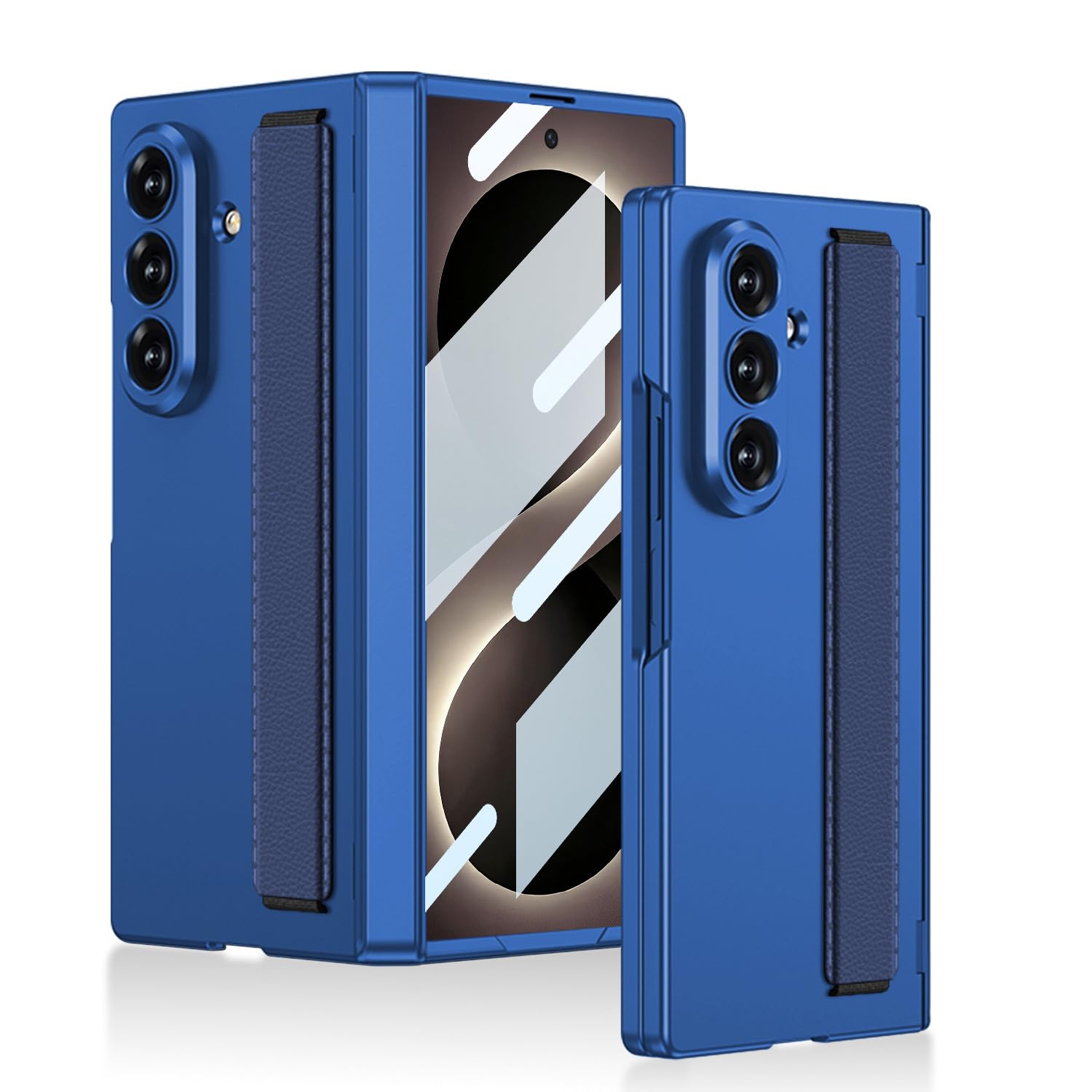 Ultra cienkie etui do Samsung Galaxy Z Fold 8 Ultra, skórzany pasek na nadgarstek Magnetyczny zamek błyskawiczny osłona ekranu glazurowana obudowa, niebieski, składany 8 Ultra