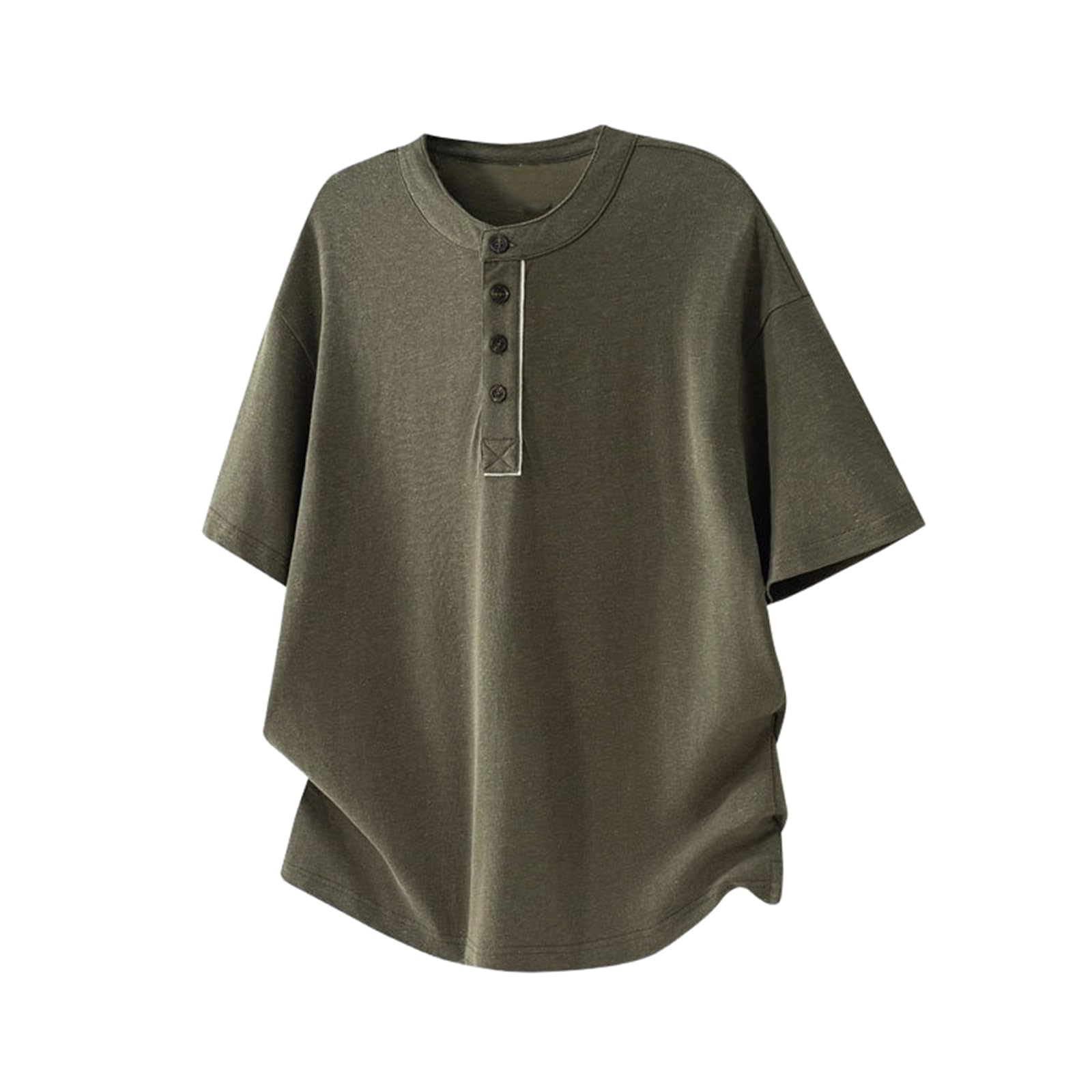 Męska koszulka Henley z krótkim rękawem letnia luźna odzież codzienna