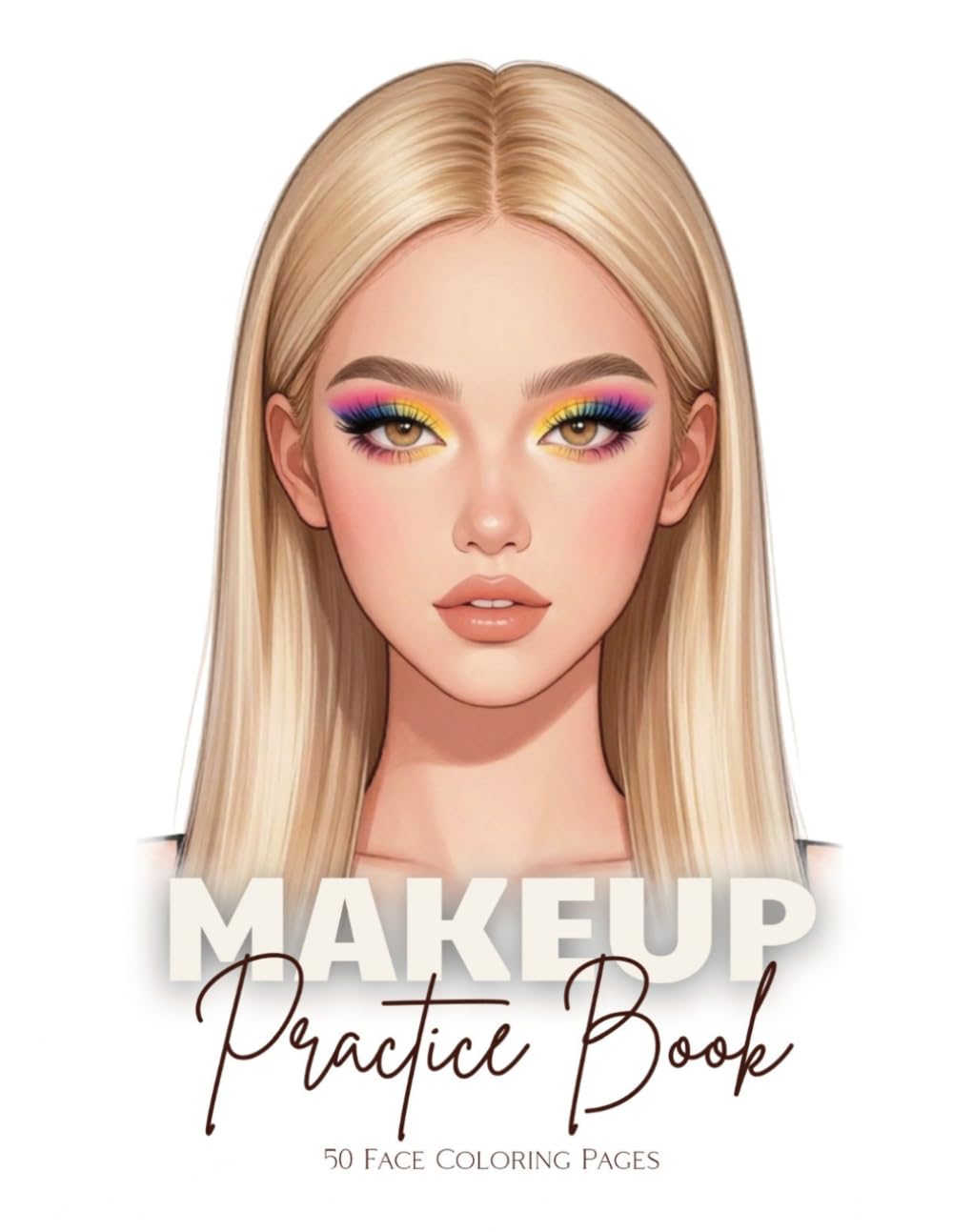 Makeup Practice Book: 50 Face Coloring Pages: Featuring Open and Closed Eyes for Professional Artists, Beginners, Kids, Tweens, Teens, and Adults - Perfect for Girls and Women