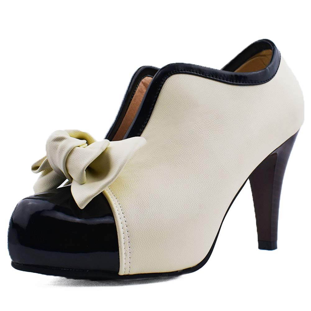 fereshte Women's Assorted Colors Bowknot Pumps Platform High Heel Shoes Beige 44 - US 11