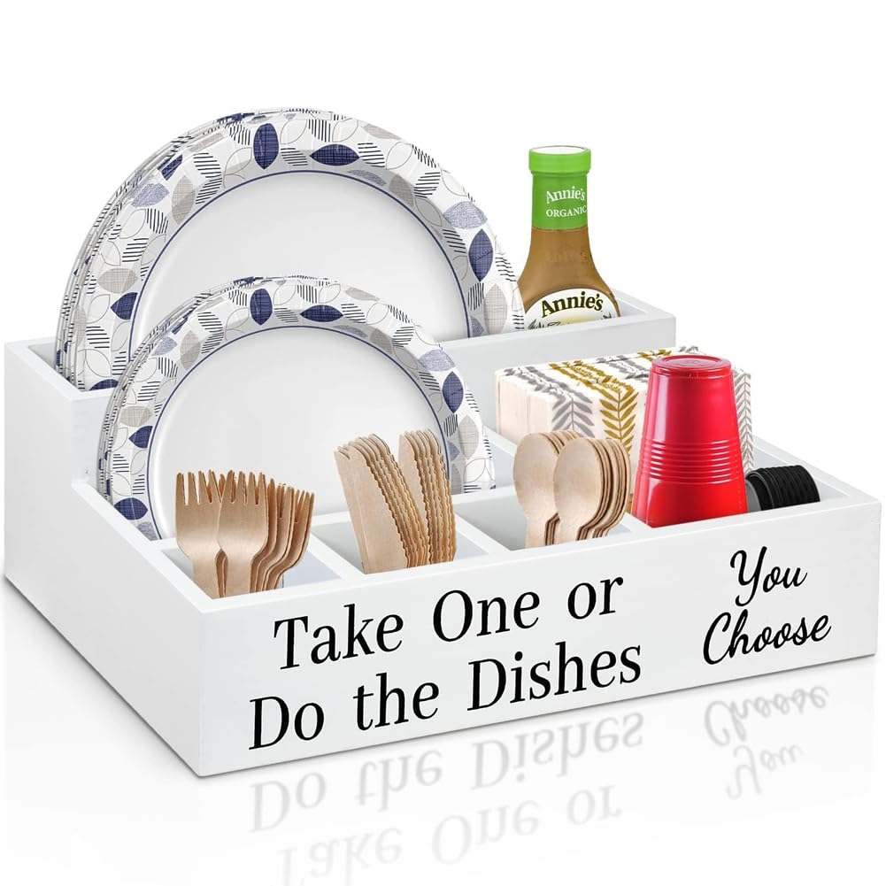 CTRLZS Paper Plate Holders for Kitchen Counter, Disposable Coffee Cup Dispenser Lid Holder,Plate Organizer Box for Kitchen