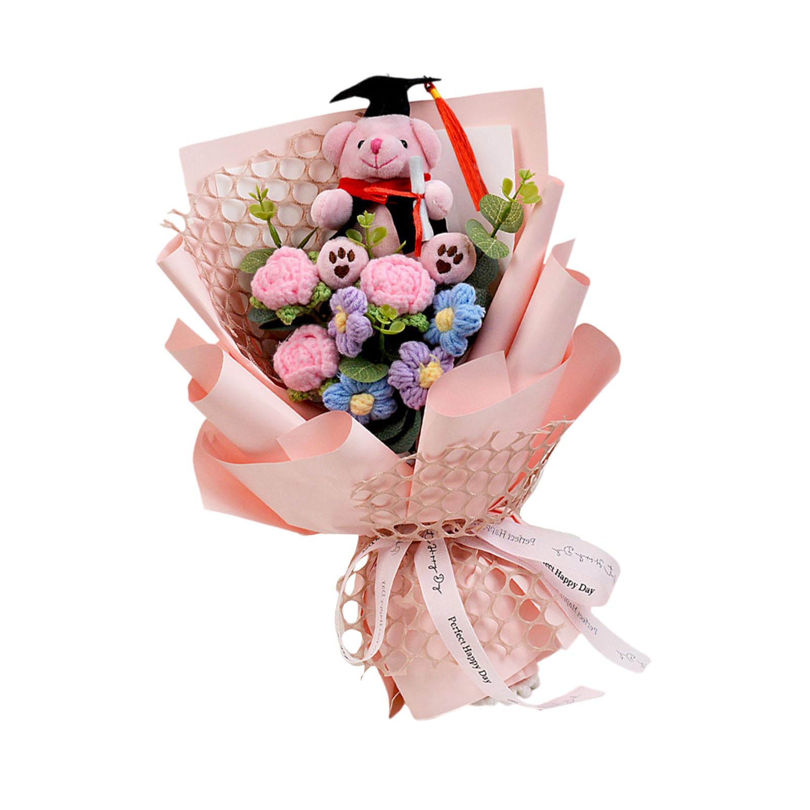 Oxxggkao Unique Cotton Crochet Graduation Bouquet with Lovely Doll Perfect Hand-woven Flower Birthday Gift Lovely