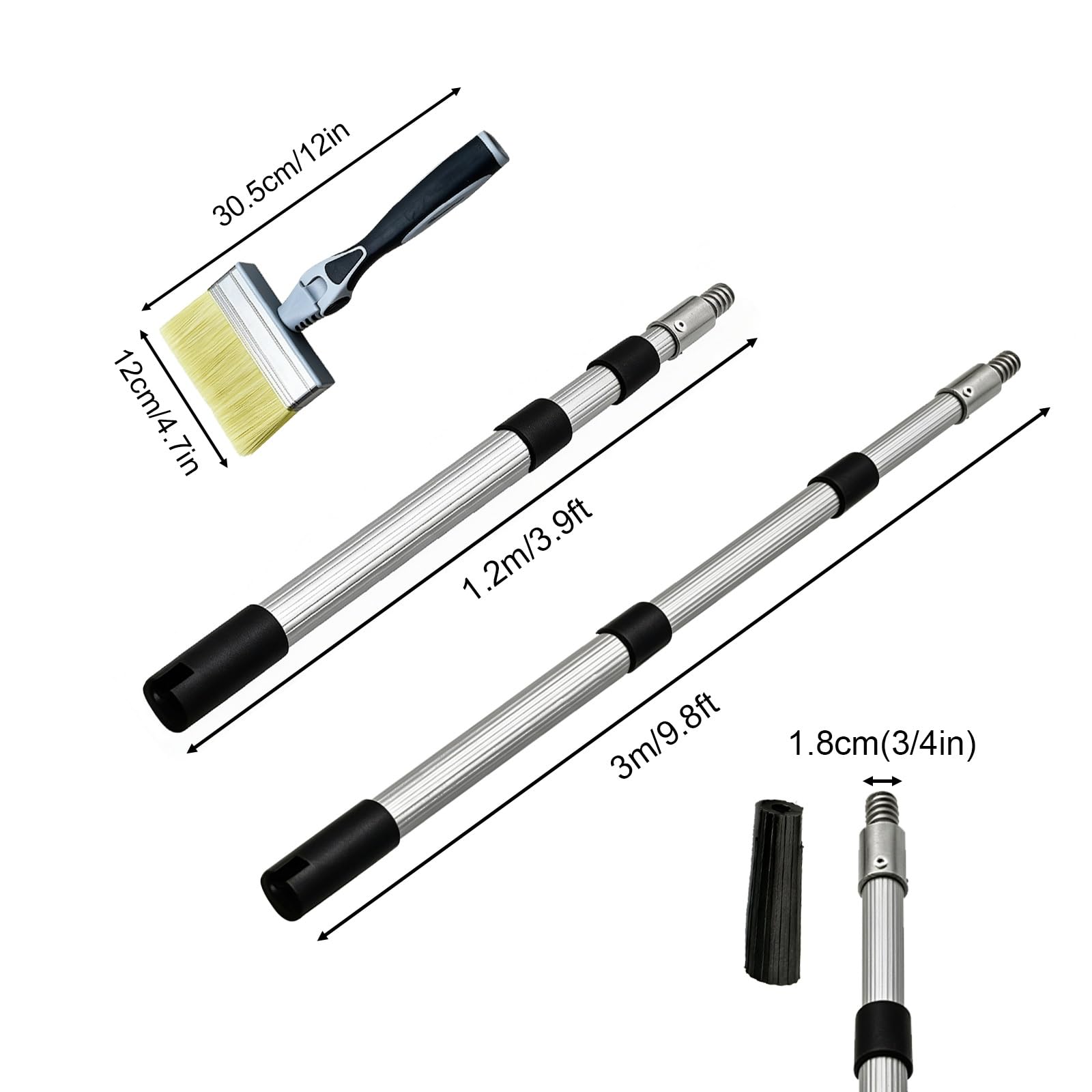 Barra Extensible, Palo Telescópico Aluminio Rodillo Pintura | Pincel de Ángulo Ajustable, para Pintar Paredes, Quitar Polvo de Techos y Limpieza en Reformas Domésticas(3m/9.8ft)