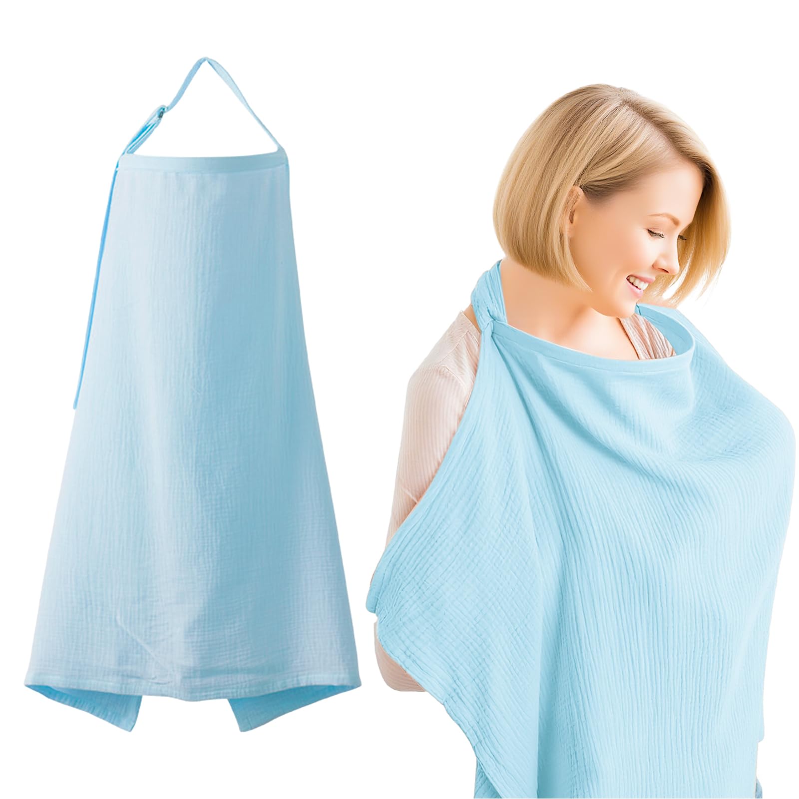 Tablier d'Allaitement en Mousseline 75x95cm, Cache Allaitement Respirant, Doux, Bleu