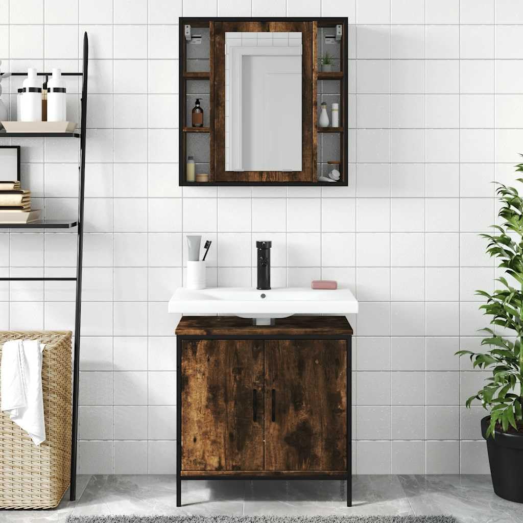 Juego de Muebles de Baño Madera Trabajada Roble Ahumado