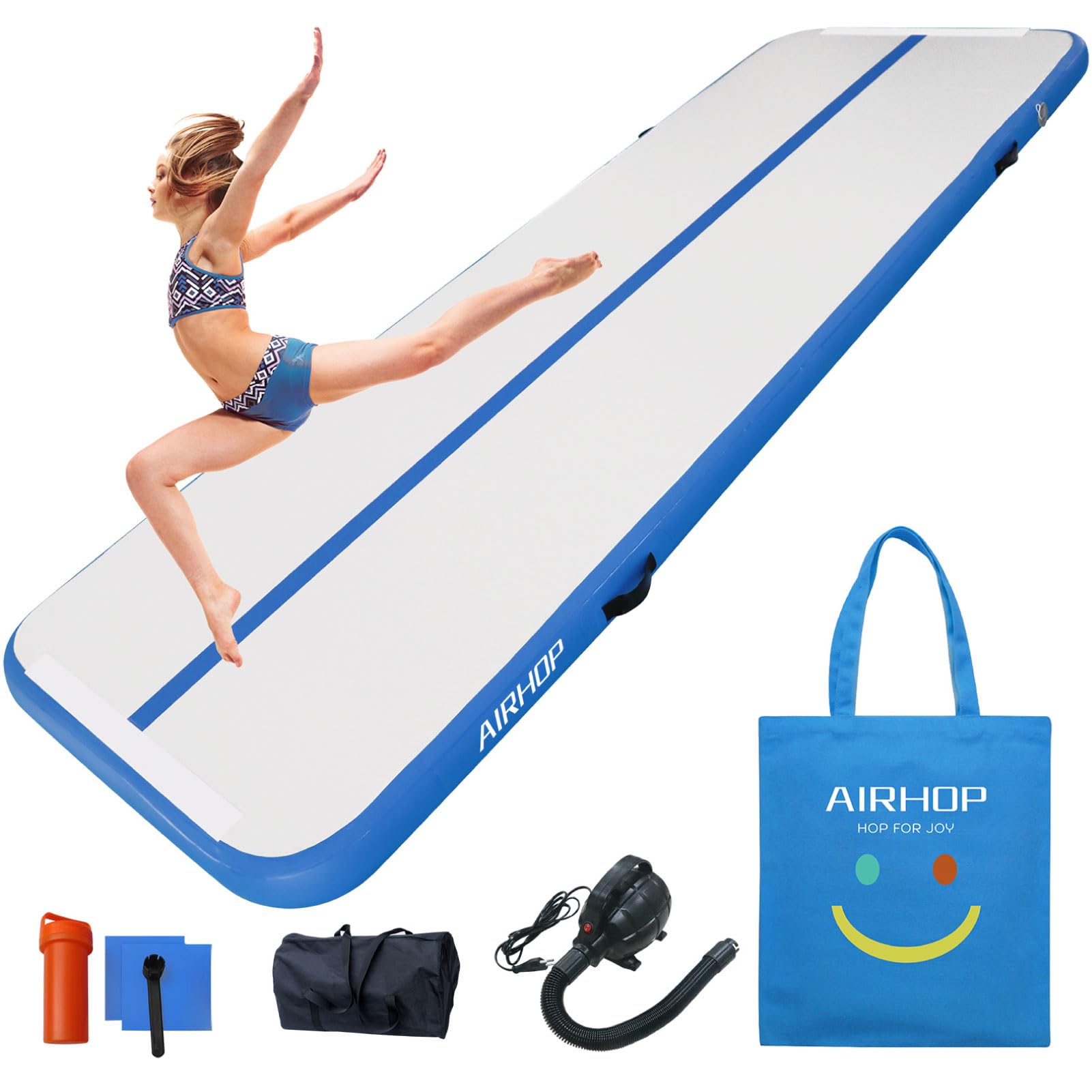 IRHOP Tappetino Gonfiabile per Ginnastica, Tappetino da Ginnastica, Lunghezza 3/4/5/6 Metro, per uso Palestra/Yoga/Allenamento con Pompa Elettrica