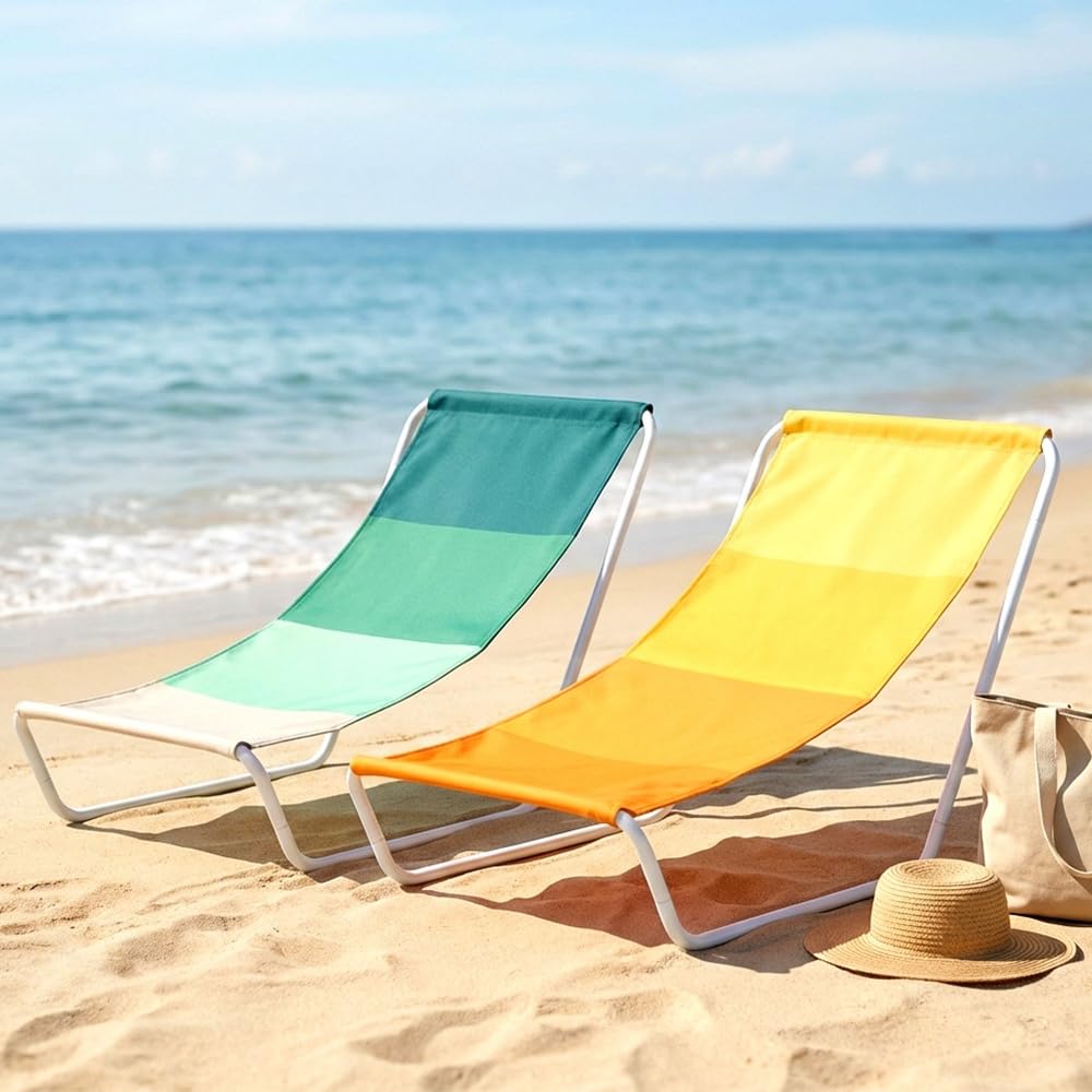 Vilde Chaise de Plage Pliable Lot de 2 | avec sac de transport Chaise de camping légère basse Jardin Balcon Terrasse Cadre en métal Siège en polyester Portable Set