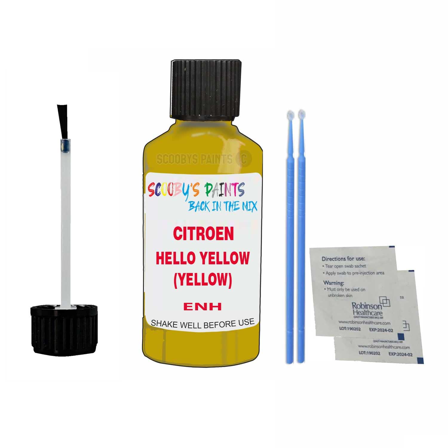 Scoobys Paints Back In The Mix Hello Yellow (Yellow) Touch Up Paint For Citroen C4 Cactus Enh 2014-2017 30Ml Bottle Brush Scratch Stone Chip Repair Pen