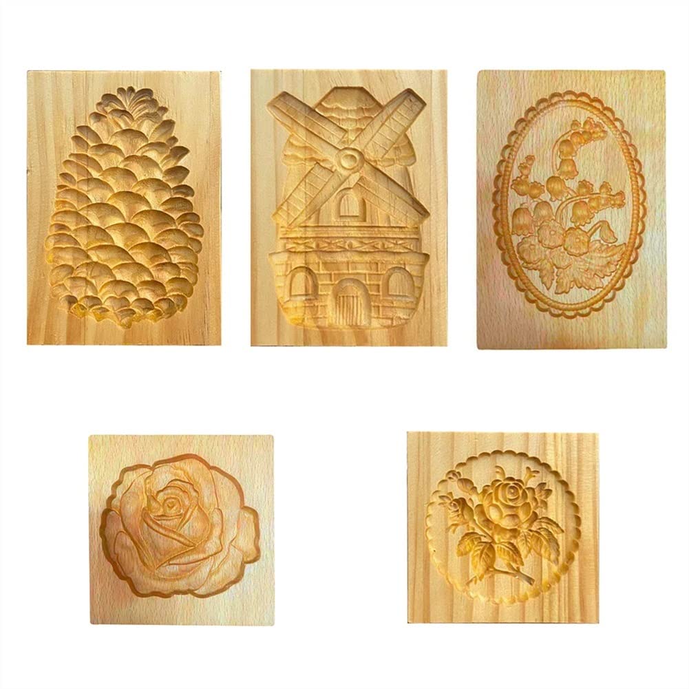 Moule à biscuits en bois，Carved Cookie Press Stamp Moules à chocolat Emporte-pièce en bois moule presse 3D gâteau gaufrage moule de cuisson outils Rose fleur pain d'épice Biscuit moule de cuisson(G 10