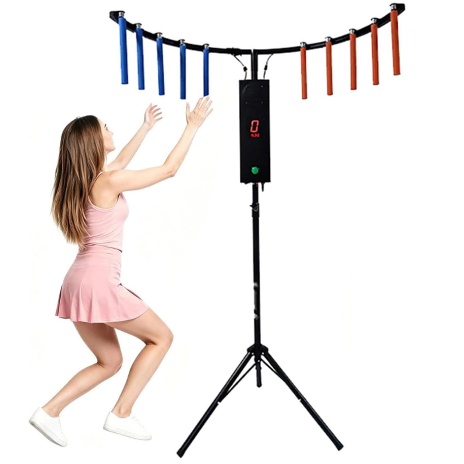 Oiyekntd Reflex Arcade Stick Game Machine, Hand Eye Coordination Training Catching Game, Catching Stick Arcade Game with 10 Sticks, Adjustable-Height Tripod, MP3, LED Lights Black
