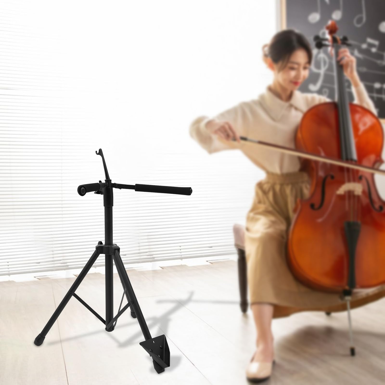 Faltbarer Cello-Ständer,Cello Stander Stativ-Ständer,Zusammenklappbarer Ständer mit Rutschfestem Pad,für Häuser, Schulen, Aufnahmestudios, Hörsäle, Orchester, Chöre