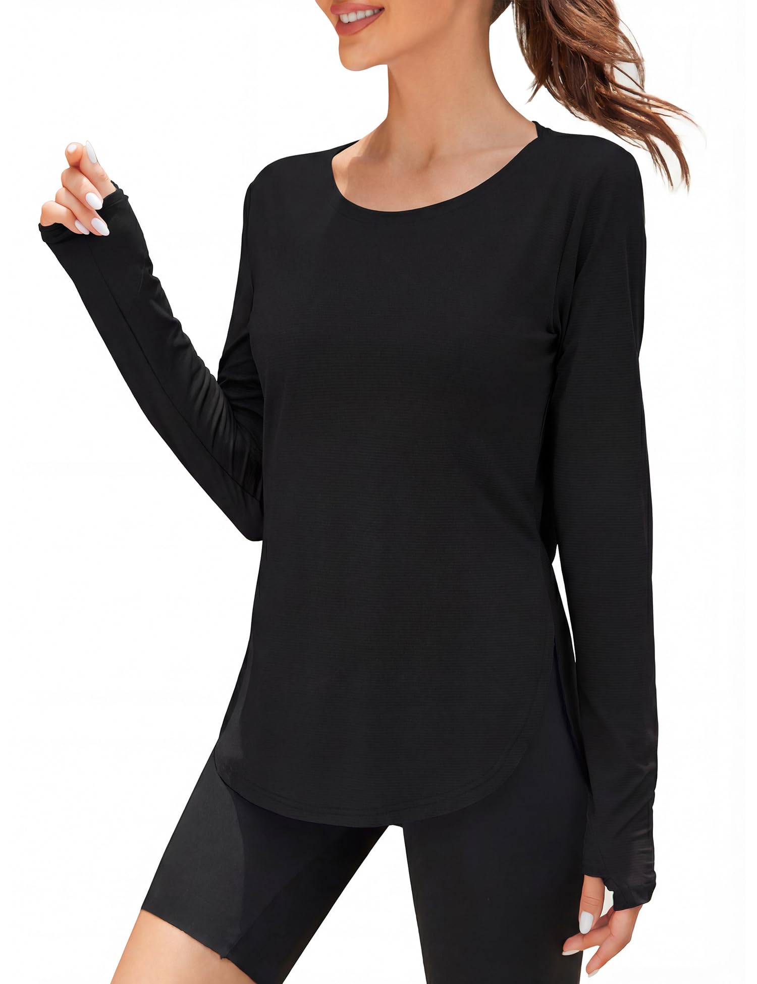 Rapbin UV Shirt Damen Langarm Sportshirt Damen UPF 50+ Leichtes Atmungsaktiv Funktionsshirt Sport Oberteile Damen Rundhals Fitness Activewear with Daumenloch