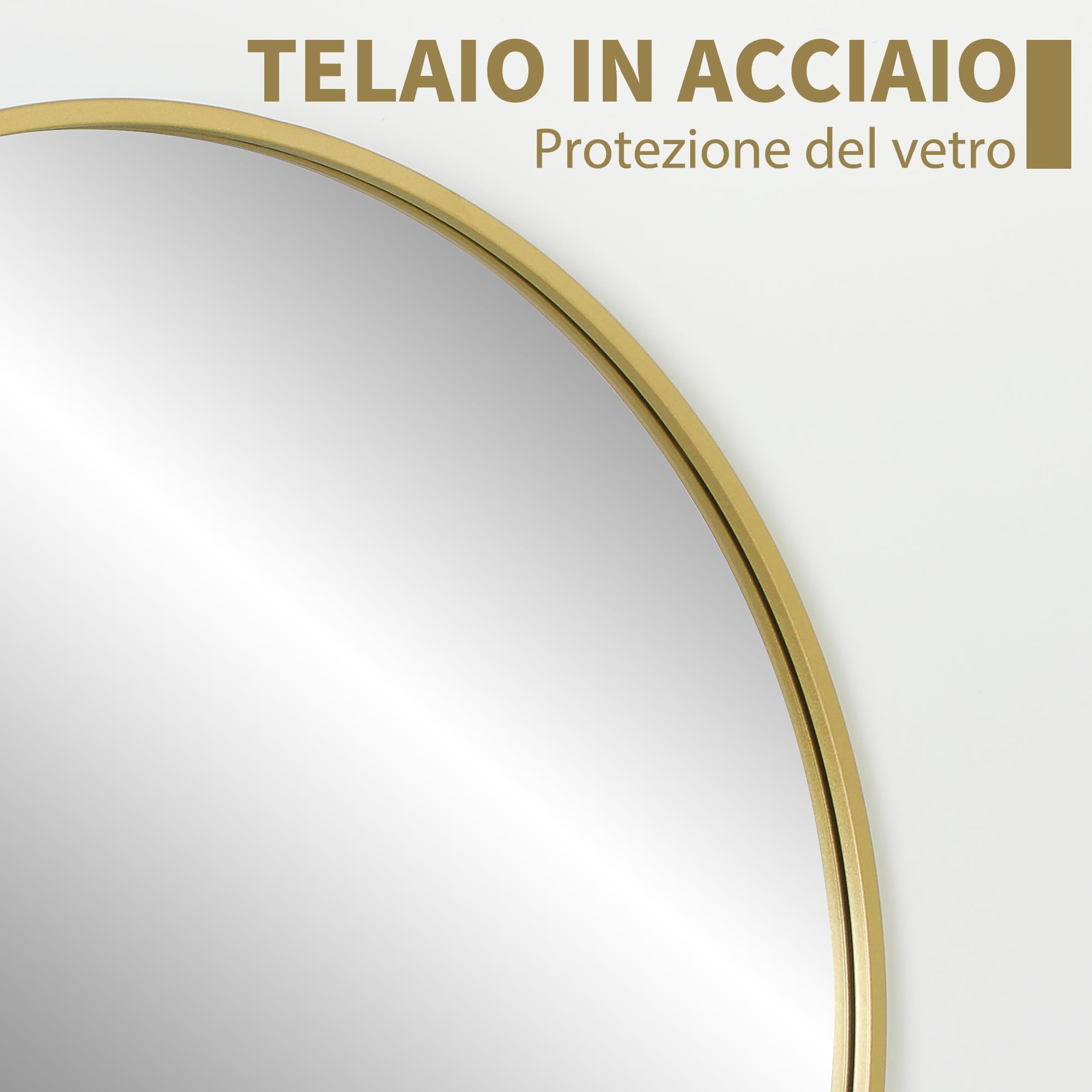HOMCOM Specchio Bagno Rotondo Ø70cm in Vetro, Specchio da Parete Moderno con Cornice in Metallo, con Superficie Antiurto, per Camera da Letto, Ingresso, Soggiorno, Oro