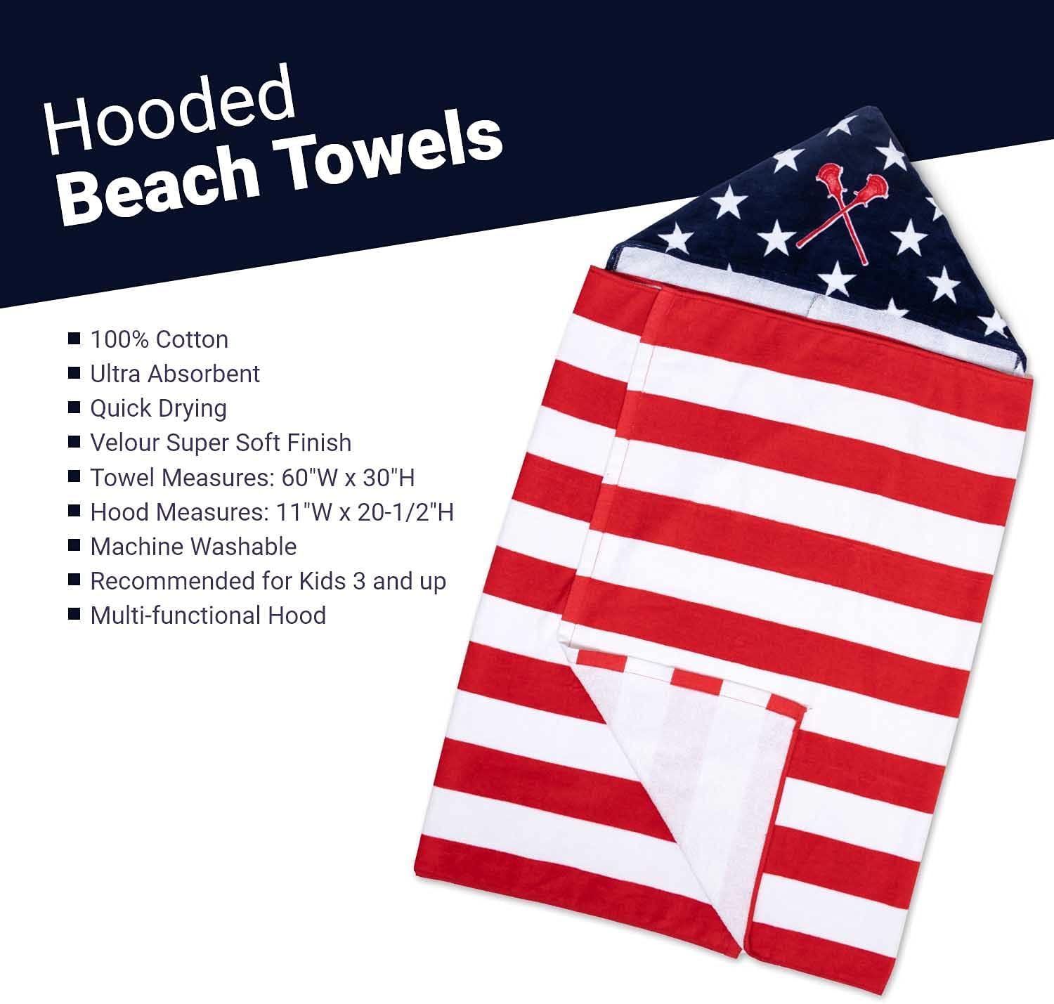 ChalkTalkSPORTS Guys Lacrosse Premium Hooded Beach Towel | Lacrosse American Flag