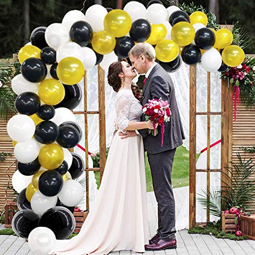 Image of Rozi Decoration Party Balloons Metallic HD for Birthday, Anniversary, Baby Shower Black, White and Gold - Pack of 100