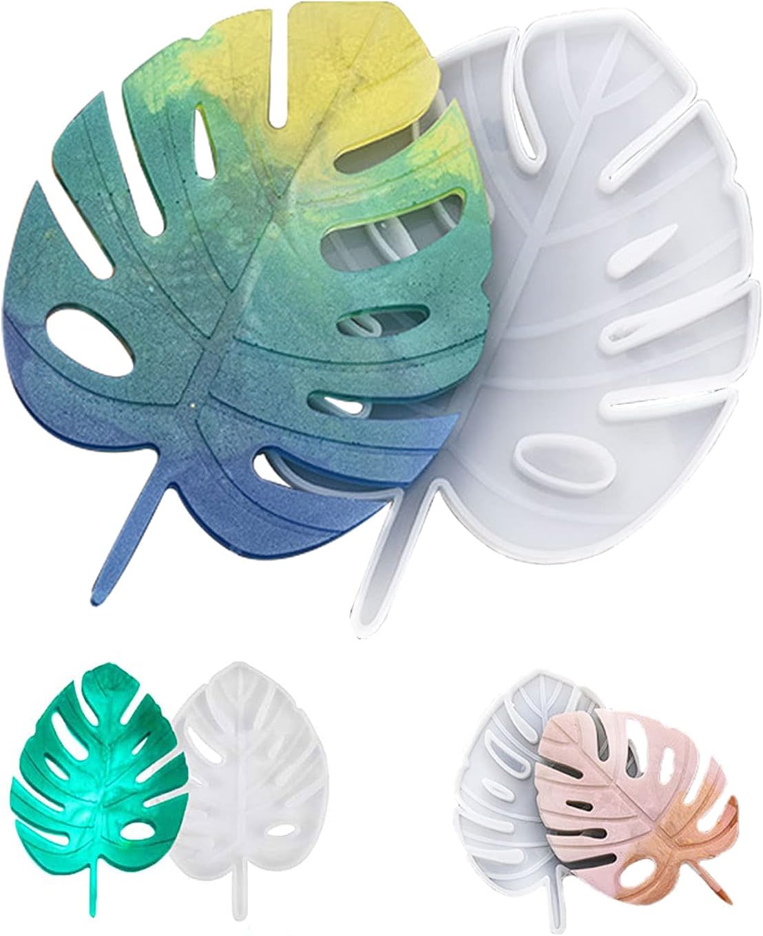 SILICANDO Monstera Coaster Resin Moulds, 2PCS Leaf Coaster Silicone Moulds, Irregular Epoxy Coaster Tray Moulds for Tea, Wine Glass, Drinks, Desktop Decor Handmade DIY