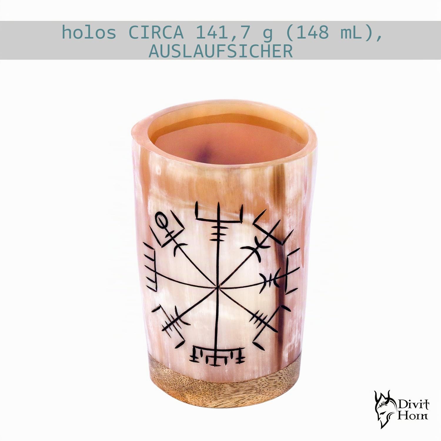 Divit Authentisches Horn-Schnapsgläser (6er-Set) mit Messing-Rand | Authentisches mittelalterliches Biertrinkhorn | Leinen-Geschenkbeutel inklusive | 148 ml (5 oz).