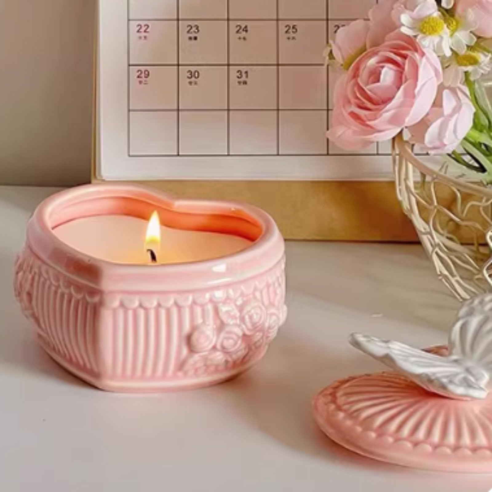 Compacto Velas de cerámica, velas perfumadas for mujer, de larga duración, hechas con cera de soja y aceites esenciales, decoración elegante for el hogar no es picante(Gardenia)
