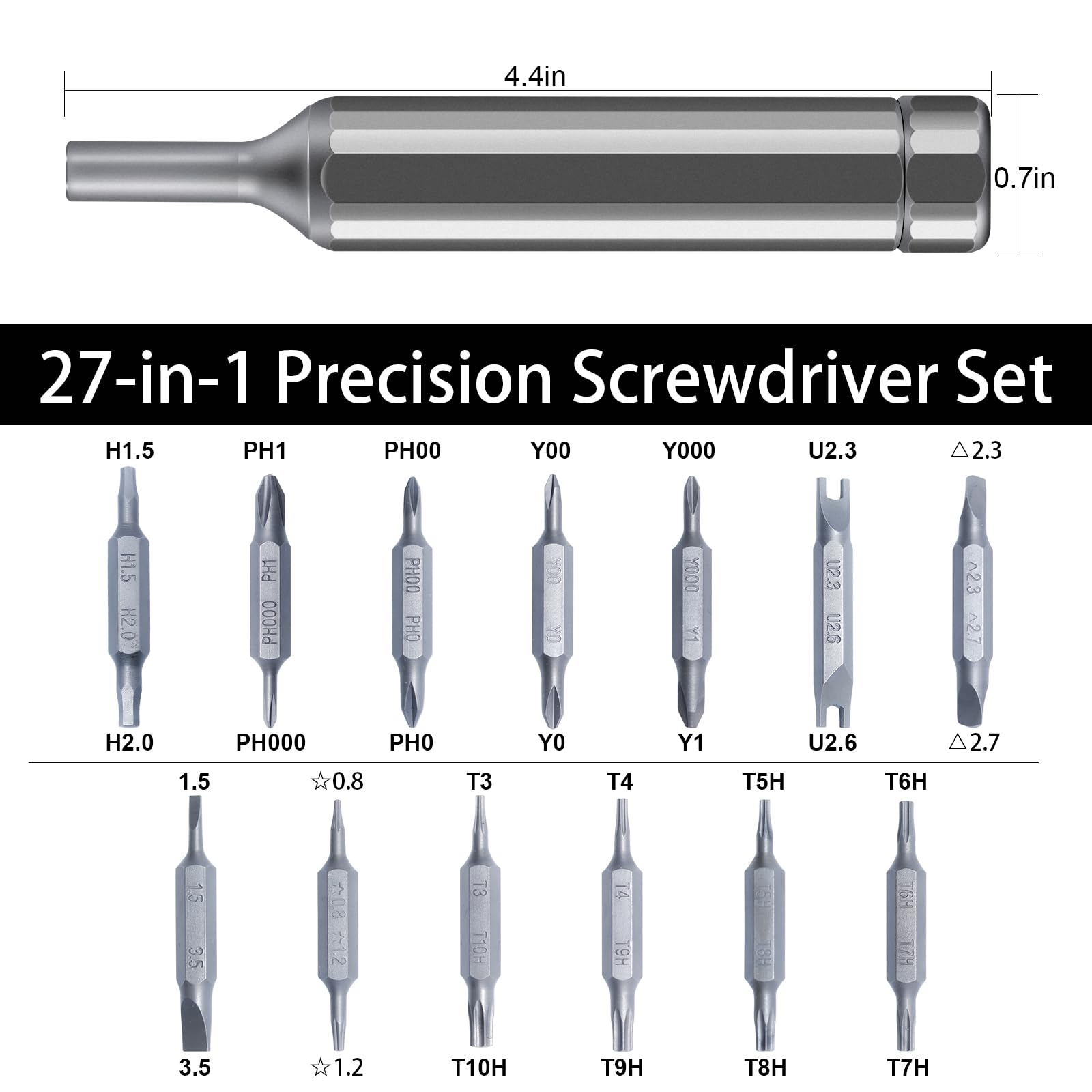38-in-1 Precision Screwdriver Set, Magnetic Small Repair Tool Kit with Pen Screwdriver, 24 S2 Steel Bits, Tool Tray, and 10 Finger Grips - For Eyeglasses, Watches, Laptops, Phones,Electronics