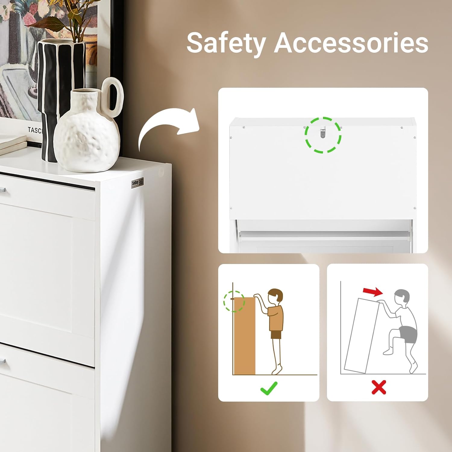 Hestiamo Shoe Cabinet for Entryway, 2-Tier Flip Drawer Shoe Storage Cabinet with Dividers, Shoe Organizer for Small Spaces, Narrow Shoe Rack, Slim Shoe Rack Freestanding, White, HUS-FSR137