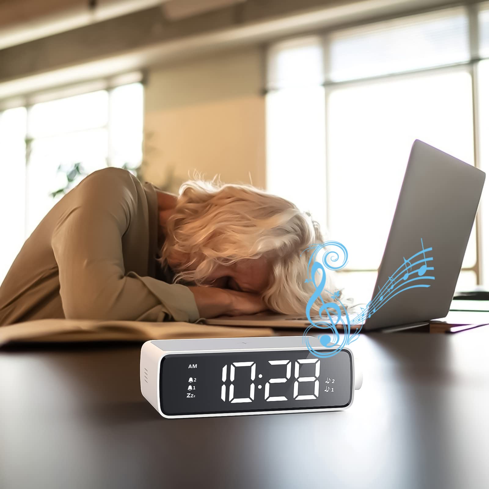 Sveglia Digitale con Ricarica Wireless, Funzione Snooze Luminosità Regolabile per Ufficio, Viaggi, Camera da Letto, Bambini, Adolescenti, Adulti, Regali