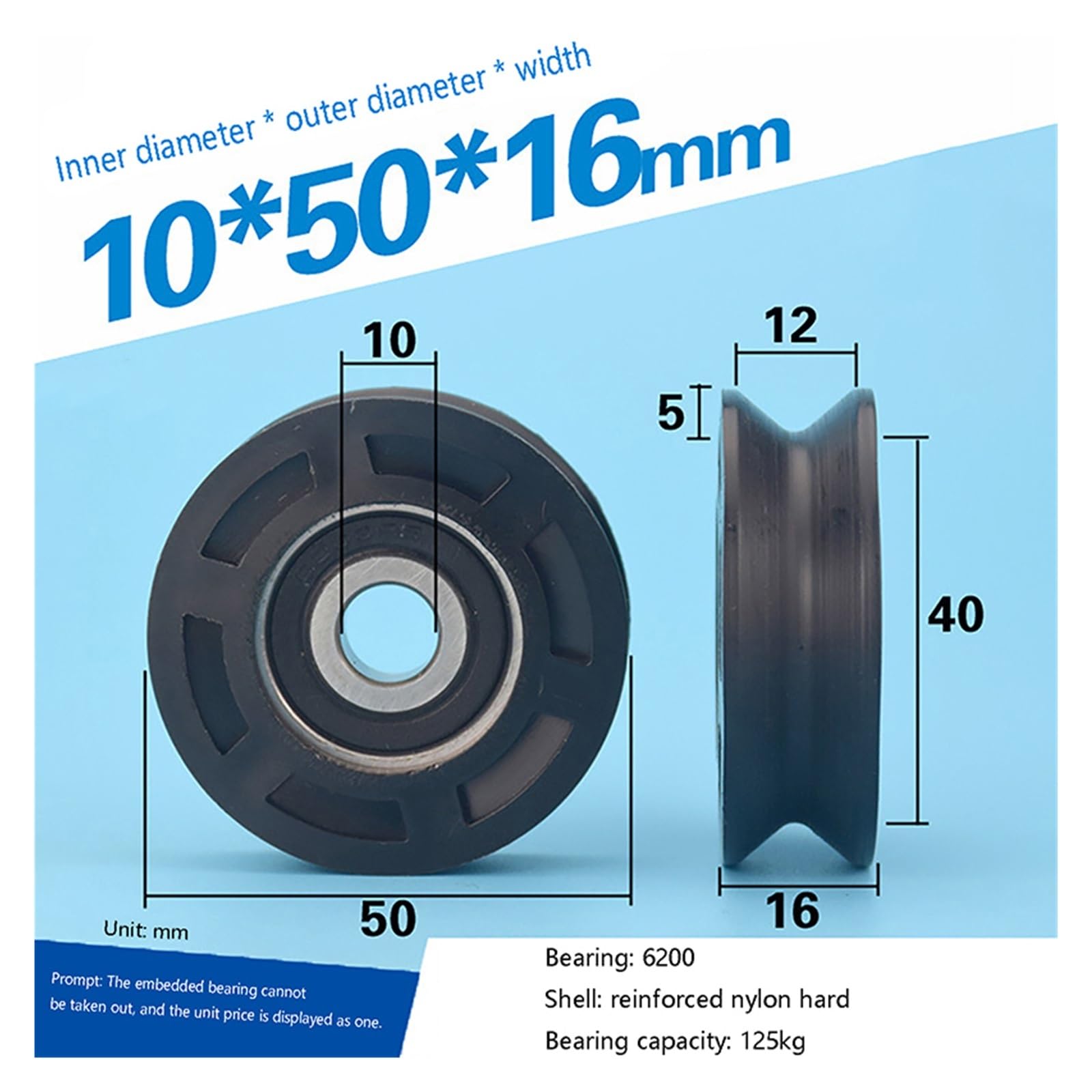 1 Szt. 10 * 50 * 16mm Płaskie Koło Nylonowe Pasowe Łożysko Kulkowe Przenośnik Przesuwny