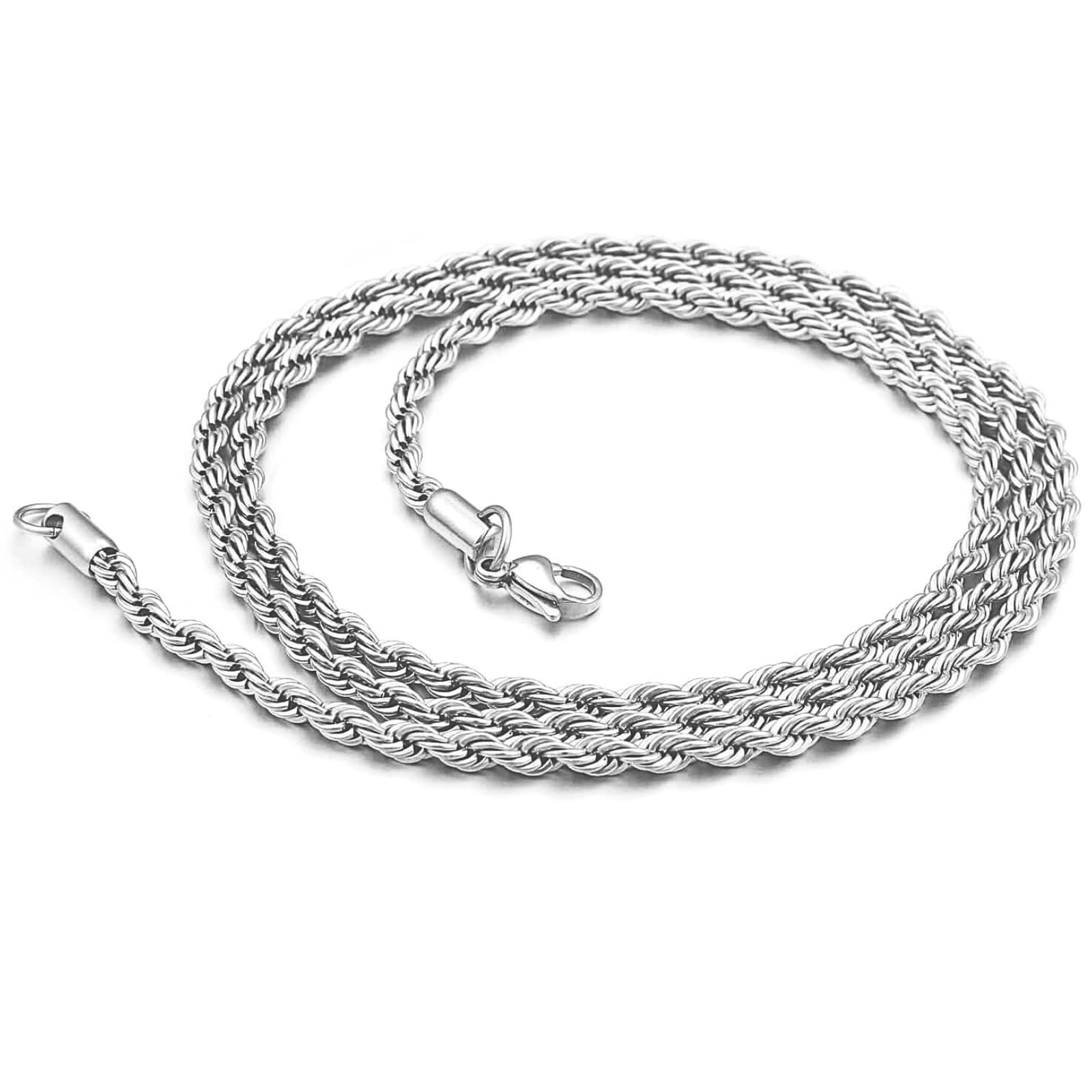 DVRK Cadena Plata Hombre con Base de Acero Inoxidable 316L - Cadena Acero Inoxidable Hombre 55 cm - Cadena de Plata Hombre - Collar Hombre Plata