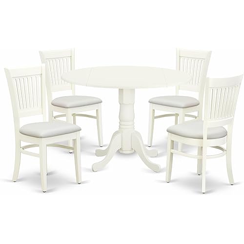 East West Furniture Dublin 5-Piece Wood Dining Set with Slat Back in Linen White