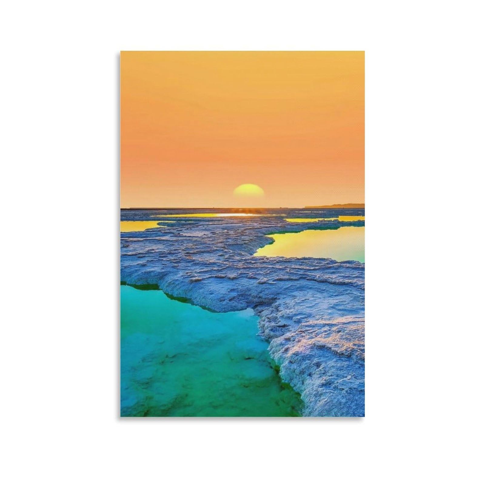 IEJKLUVWX Amber Gradient Lagoon Wall Art Teal Blue LakescapeWaterproof Canvas Ready to Hang Moisture Resistant for Sofa Background Living Room Office Worker Original 20x30inch(50x75cm)