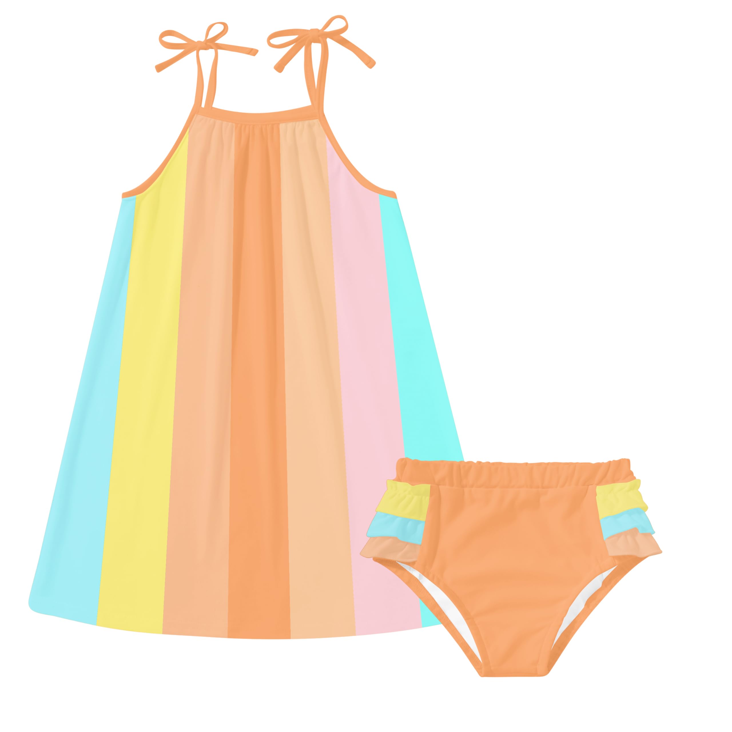 Toddler Girls Summer Sling Rainbow Sundress Straps Sleeve Casual Beach Dress Outfit with Cute Short 2-5 Years