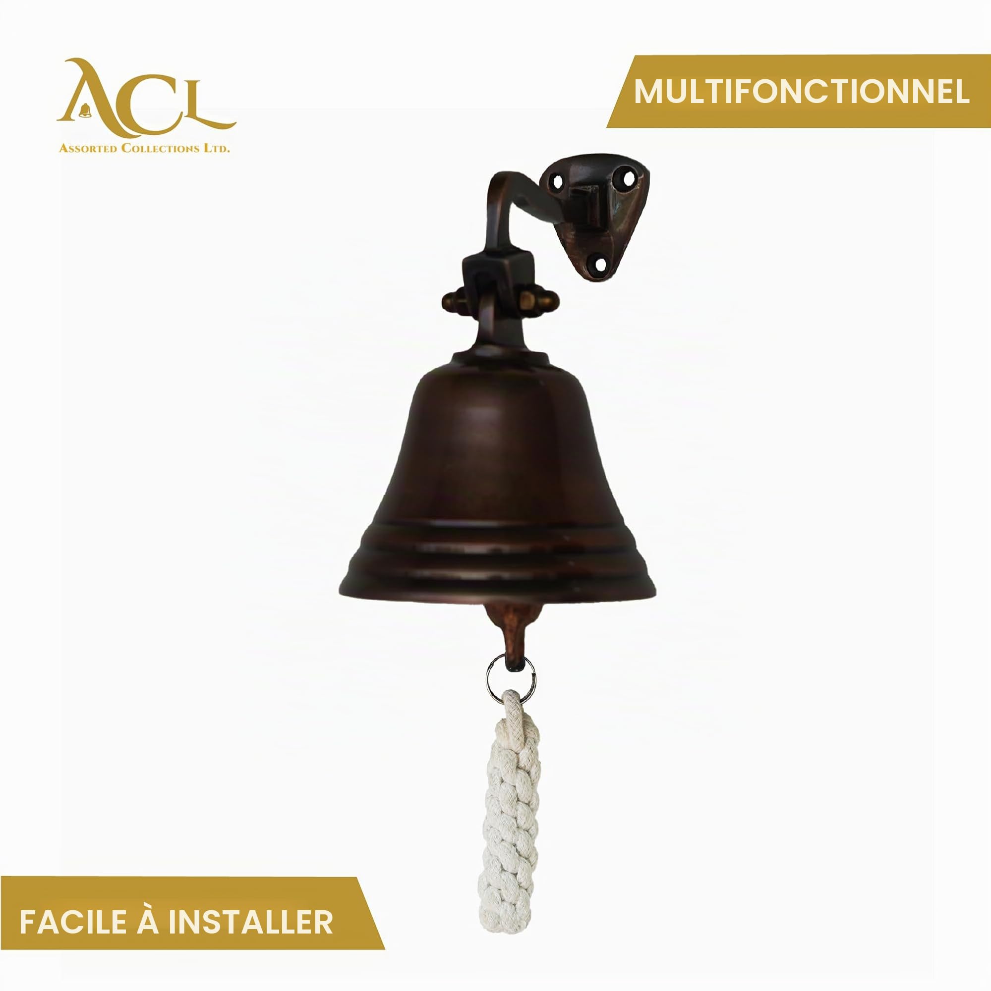 ACL Accessoires de Bar pour la Maison, Le pub – Cloche de Bar Murale – Cloche en cuivre Unique avec des Sons forts Nets – Idéale pour Noël, réception, Pubs (4 inch)