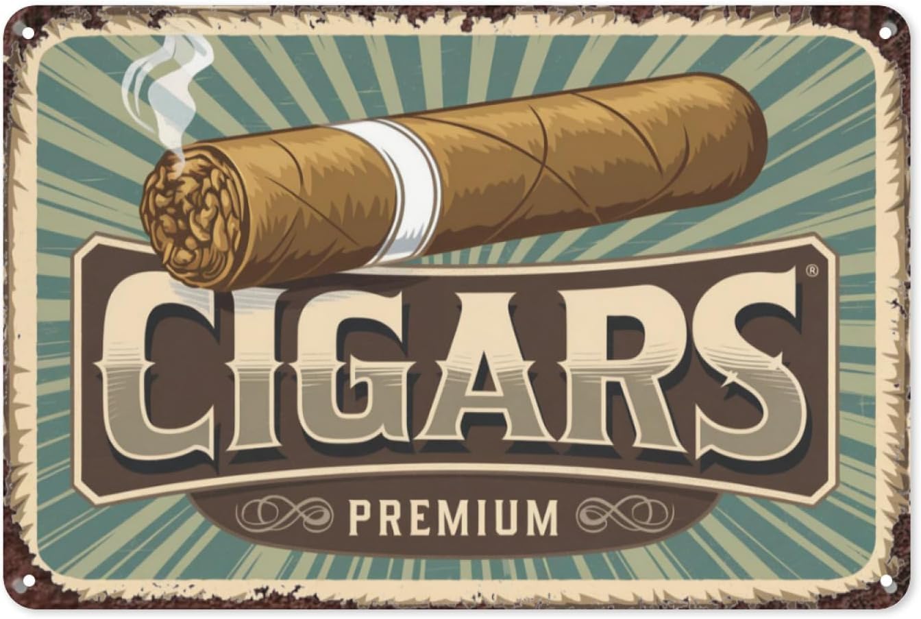 SMAZDFXX Cigars Shop Vintage Tin Sign Retro Metal Wall Decor for Man Cave Bar or Smoking Room Classic Cigar Theme Art with Rustic Aesthetic Poster 5.5"x8"