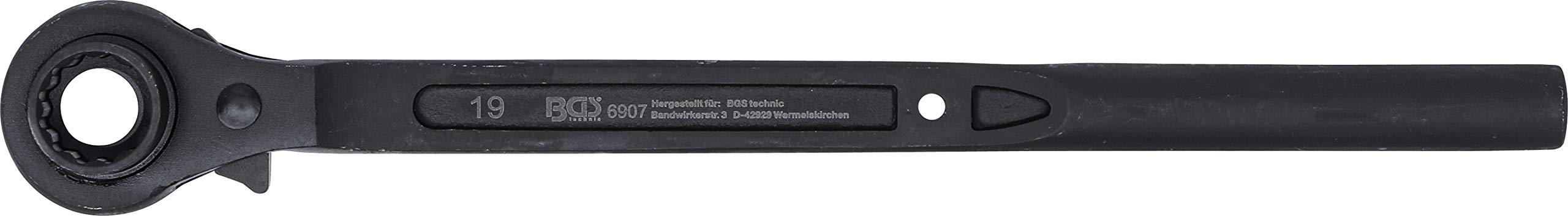 BGS 6907 Gerüstbauer-Knarre | runder Schaft | SW 19 x 22 mm| CV-Stahl | Gerüstbauratsche | rechts/links umschaltbar Round Shaft Steel Scaffolding Ratchet Right/Left Reversible