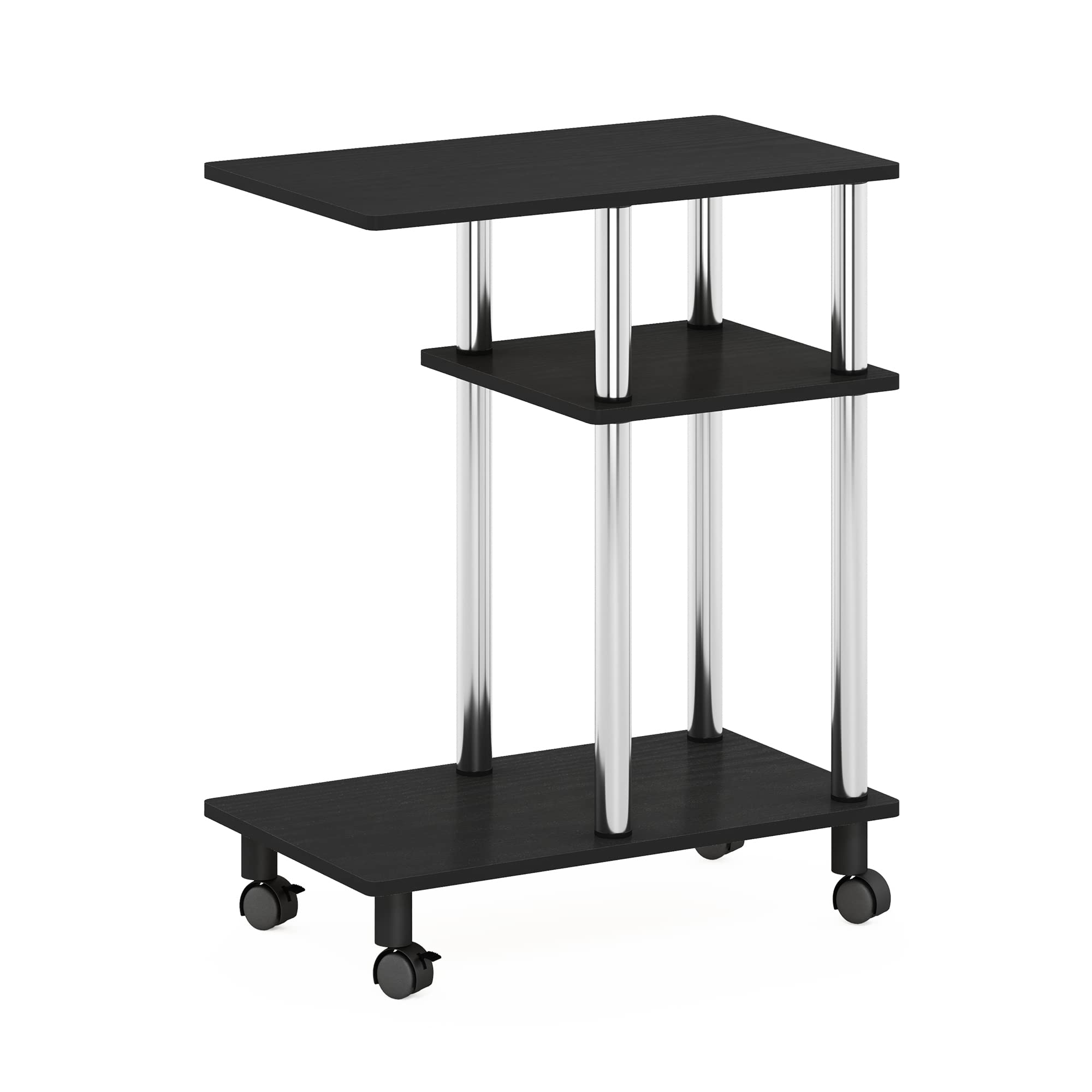 Furinno Turn-N-Tube Mesa Auxiliar de Sofá en Forma de U con Ruedas, Madera de ingeniería, Americano/Acero Inoxidable, 29.5(D) x 50(W) x 62.7(H) cm