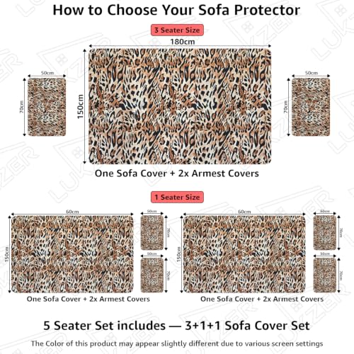 Image of Lukzer 5 Seater Sofa Cover Quilted Reversible WaveEdge Ultrasonic Cut Sofa Mat with Back and Hand Rest Covers - Leopard Print | Washable 3+1+1 Seat Sofa Throw for Modern Living Room /SC-220-05WB
