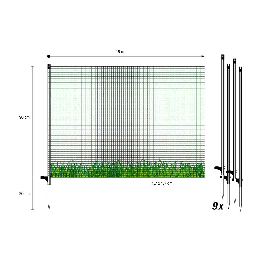 horizont Clôture de délimitation Flex, clôture Mobile spéciale avec 9 piquets séparés en Fibre de Verre, 15 m de Long & 90 cm de Haut