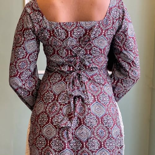 Image of Women's Rayon Printed Short Kurti | Straight Fit Casual Ethnic Top | Square Neck Full Sleeve Ladies Kurti Office College